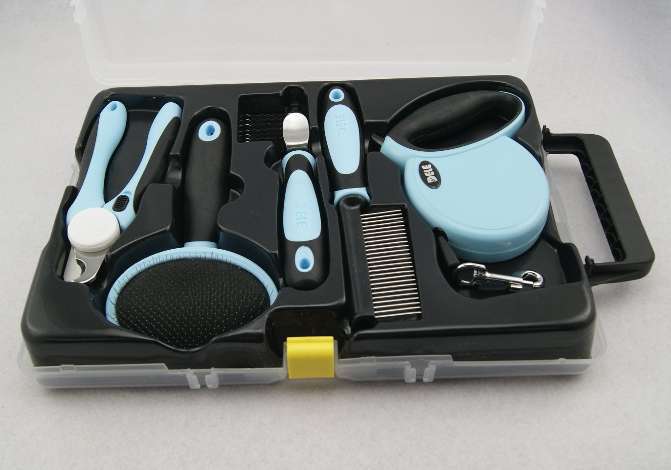 Premium 5-Piece Dog Grooming Kit - Slicker Brush, Dematting Comb, Nail Clippers, Leash (Blue) | Essential Pet Care Tools for Bathing, Brushing & Nail Trimming at Home