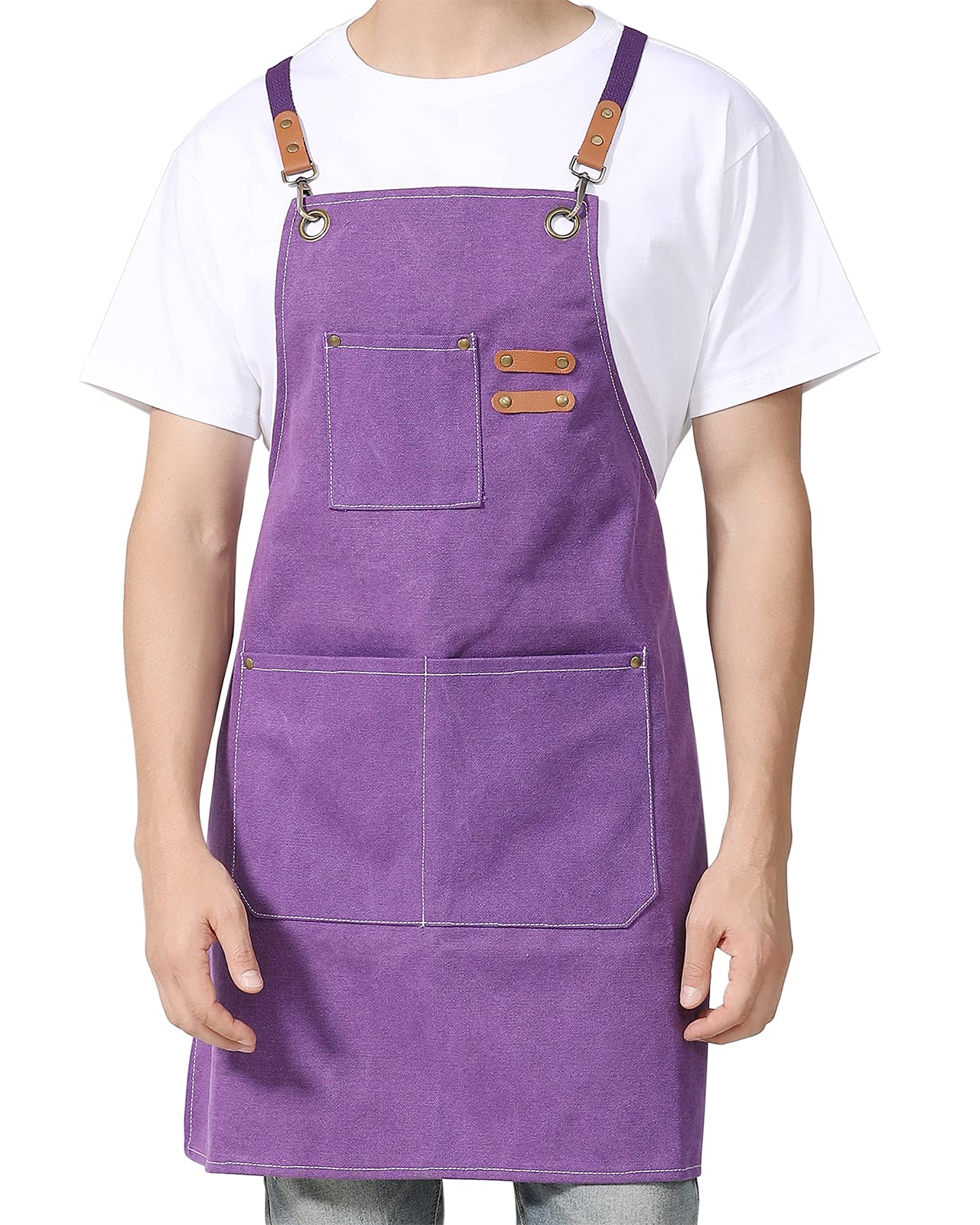 Premium Chef Cooking Apron for Men & Women - Heavy Duty Canvas Kitchen Apron with Adjustable Cross Back Straps & 3 Spacious Pockets - Ideal for BBQ, Baking, Grilling & Home Cooking