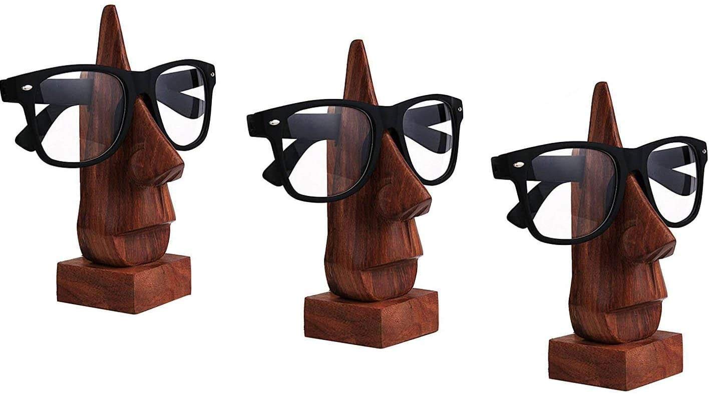 Handmade Natural Wooden Eyewear Holder Set of 3 - Unique Wood Spectacle Stand, Sunglasses & Goggles Organizer - Perfect for Home, Office & Travel Accessories Storage