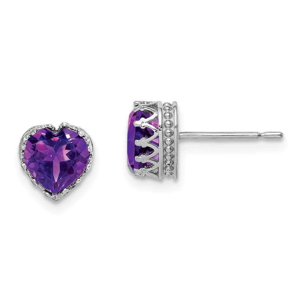 10K White Gold Polished 6mm Heart Amethyst Stud Earrings for Women - 7.47x6.65mm Elegant Jewelry Gift for Valentine's Day, Anniversary & Special Occasions