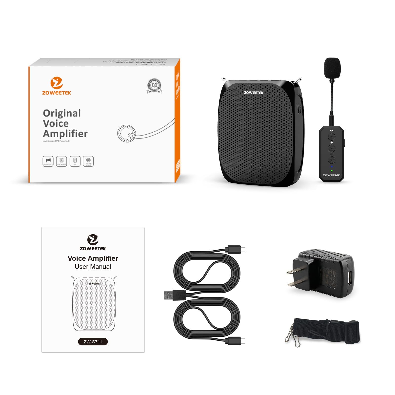 ZOWEETEK Wireless Voice Amplifier with Lavalier Microphone - Portable Mini Megaphone Speaker System for Teachers, Public Speaking, Classroom, Meetings, Yoga & Live Streaming | Ideal for Presentations, Outdoor Events & Voice Enhancement