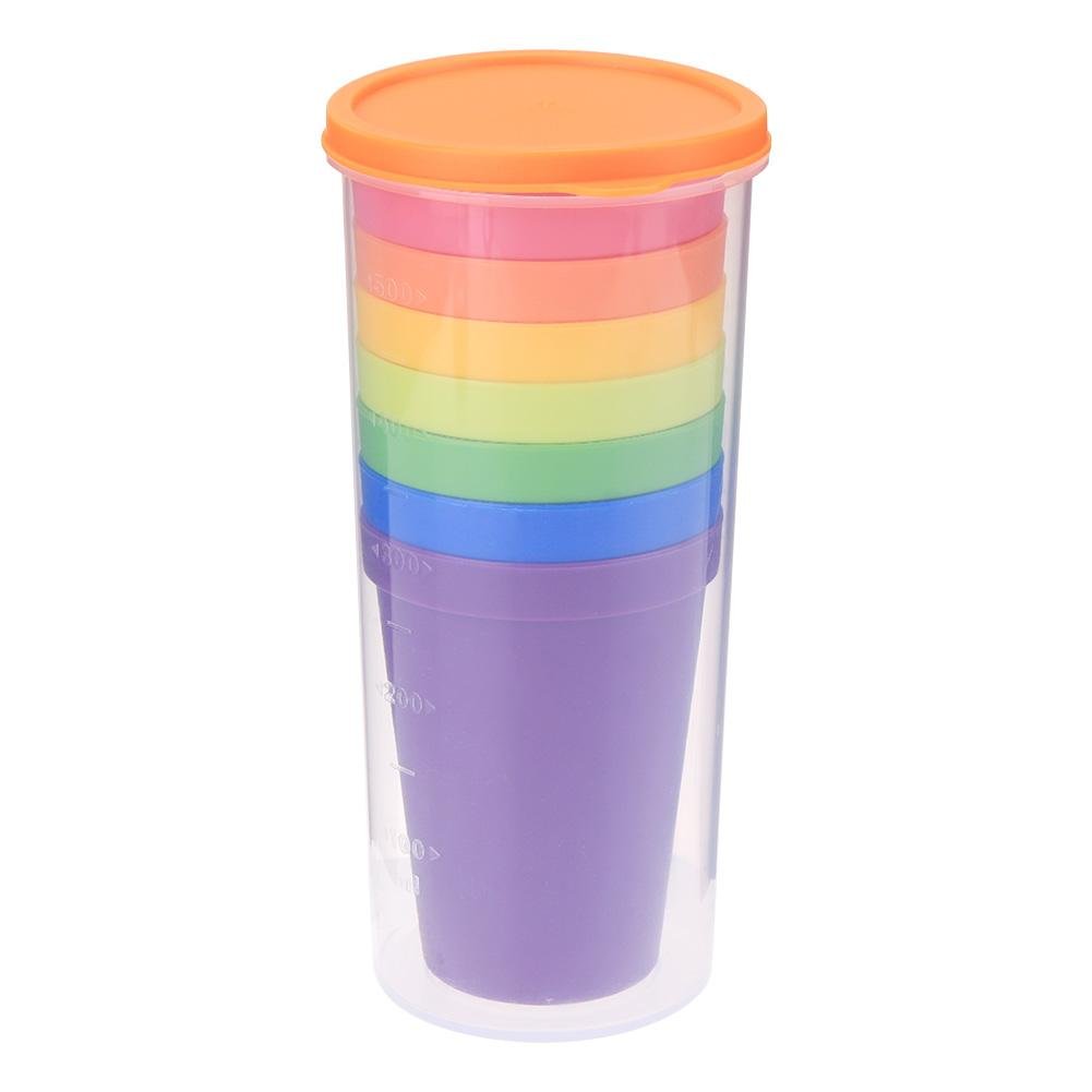 WinnerEco 7-Piece Rainbow Plastic Cup Set - Portable, Durable & Colorful for Picnics, Travel, Camping & Outdoor Parties