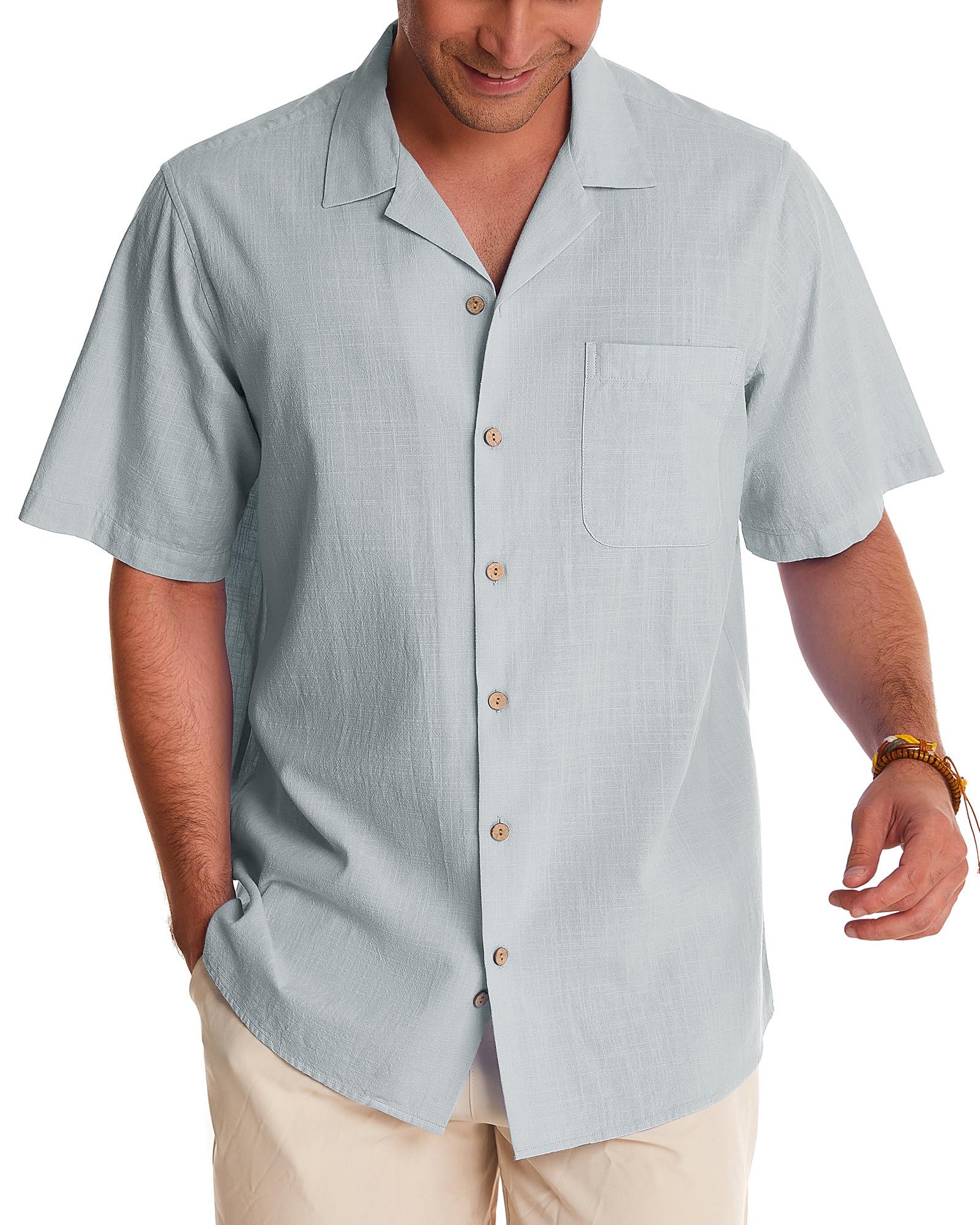 Men's Linen Shirts Short Sleeve - Breathable Cotton Button Down Shirts for Summer | Beach Vacation, Hawaiian Style Cuban Shirts | Perfect for Casual Wear, Outdoor Activities & Tropical Getaways