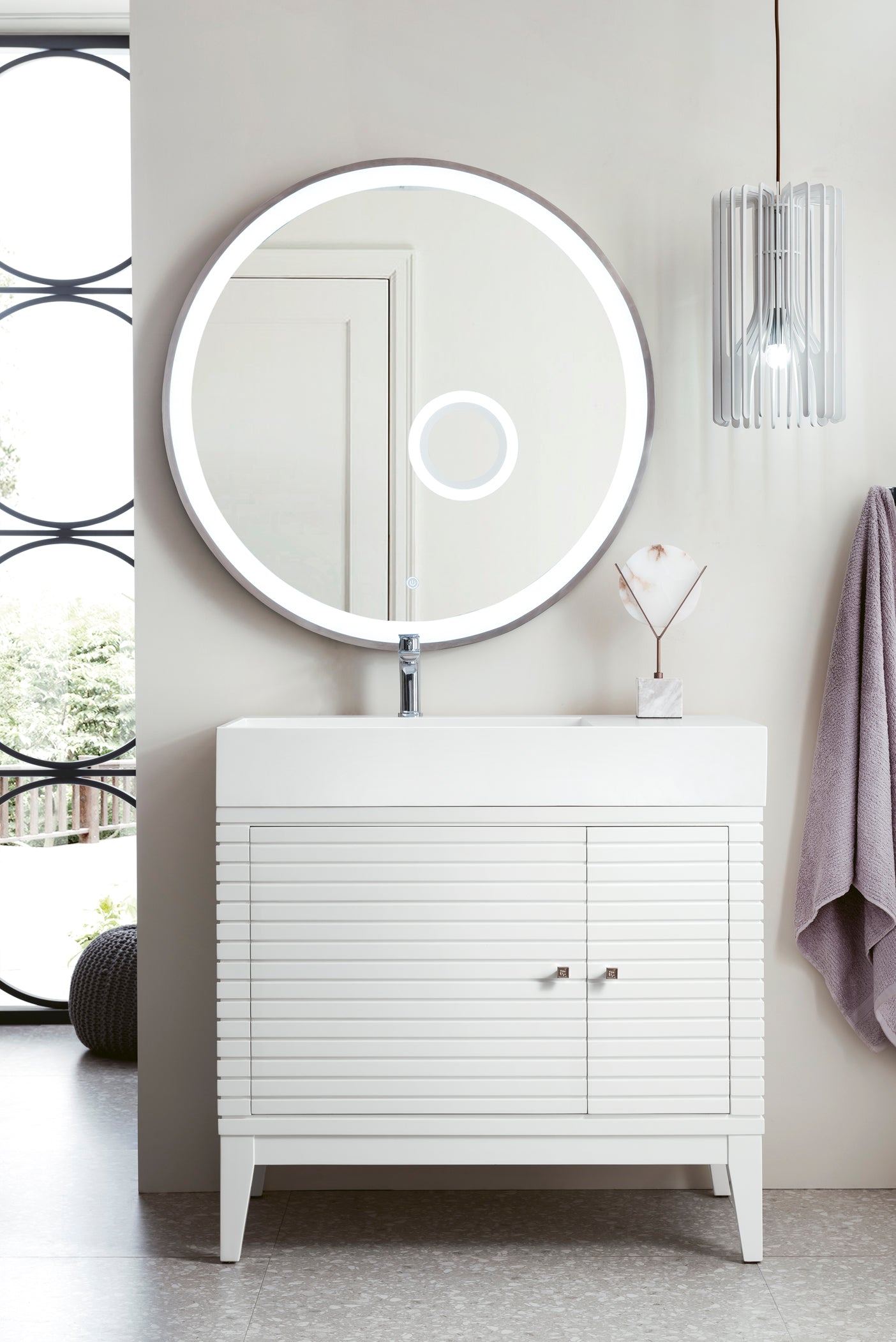 36-Inch Glossy White Single Bathroom Vanity with Composite Top - Perfect for Modern and Small Bathrooms