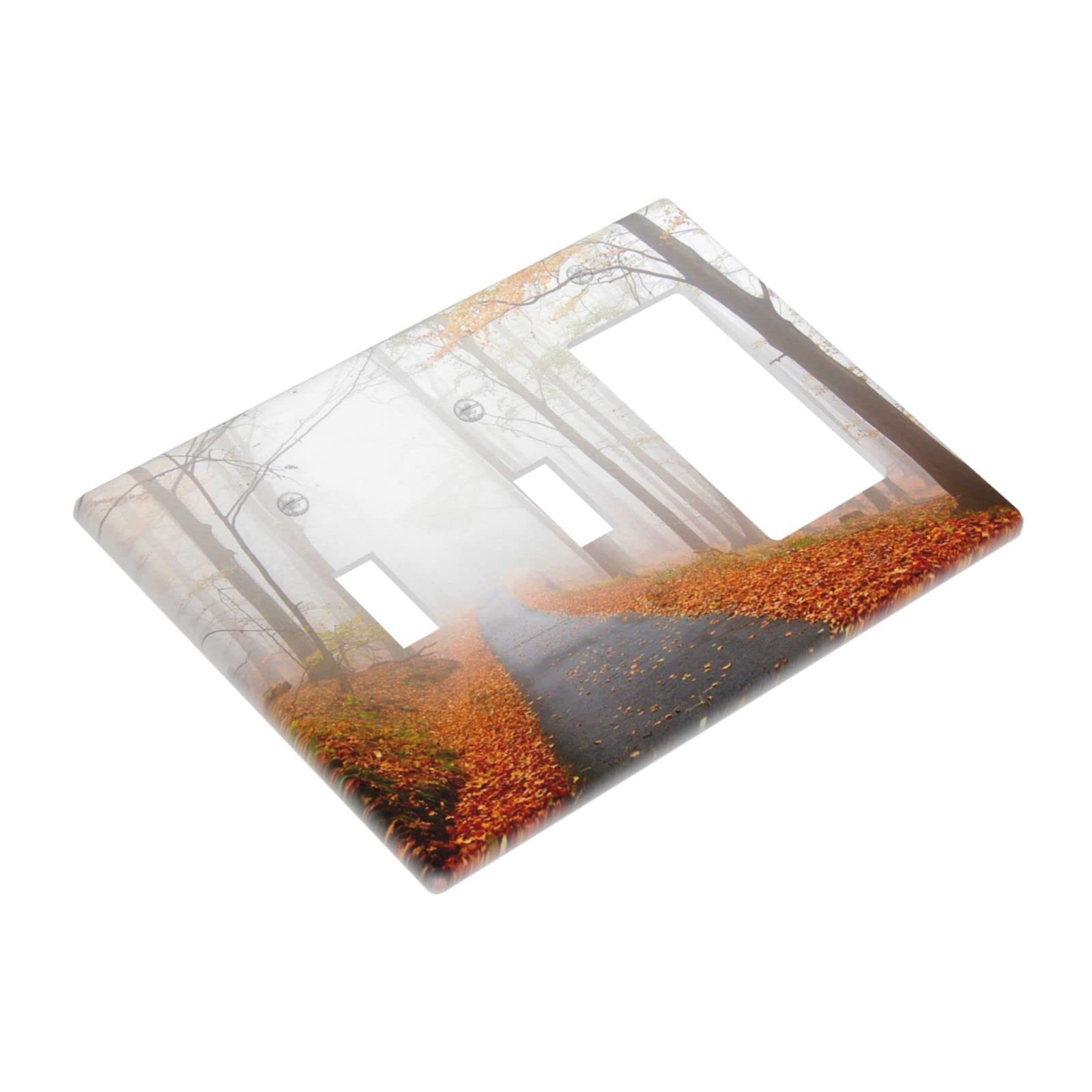 Foggy Autumn Forest 3-Gang Light Switch Cover Plate - Double Toggle 1 Rocker Wall Plate (4.49
