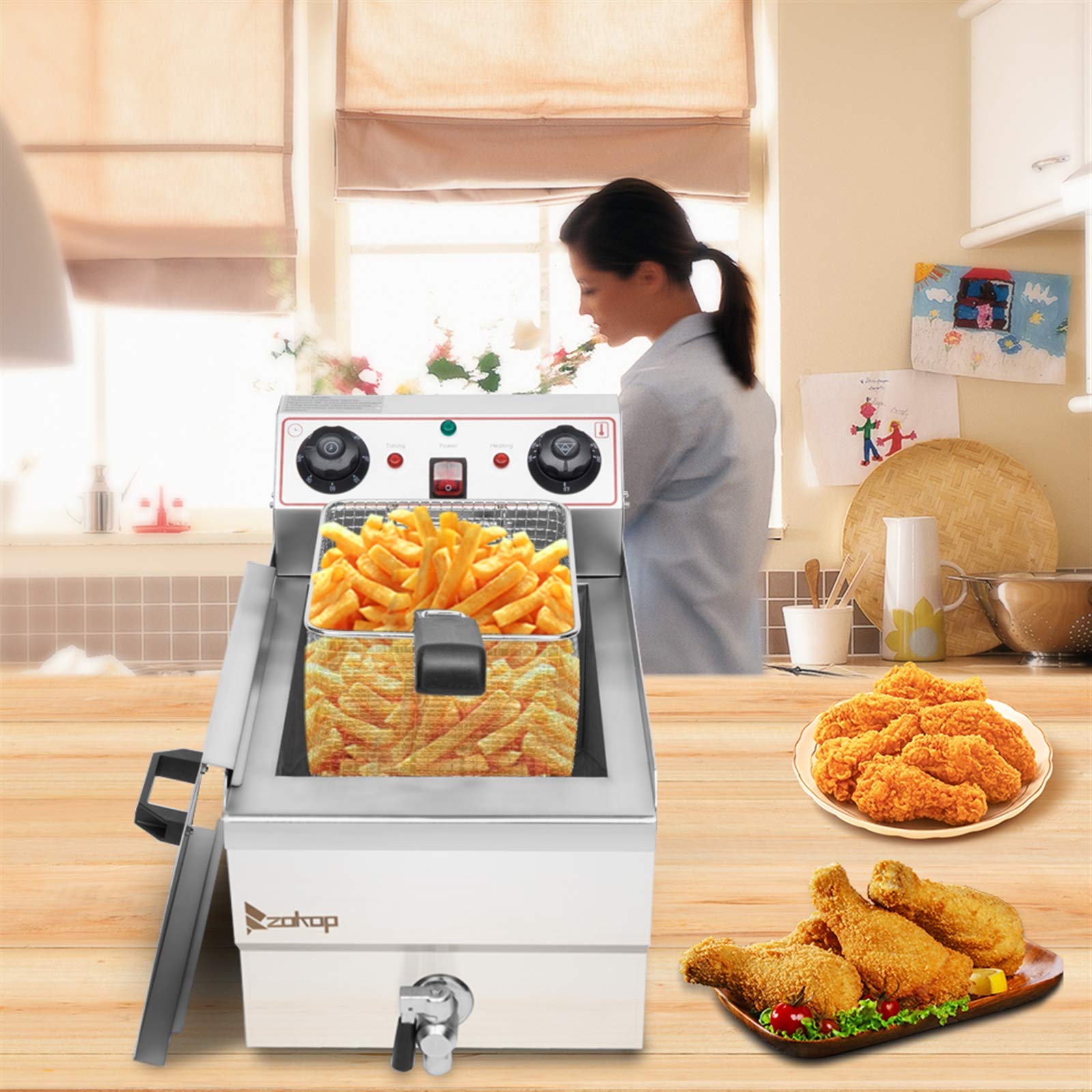 8.5QT Stainless Steel Electric Deep Fryer with Timer & Oil Filtration - Perfect for Turkey, French Fries, Donuts - Ideal for Home Kitchens & Restaurants