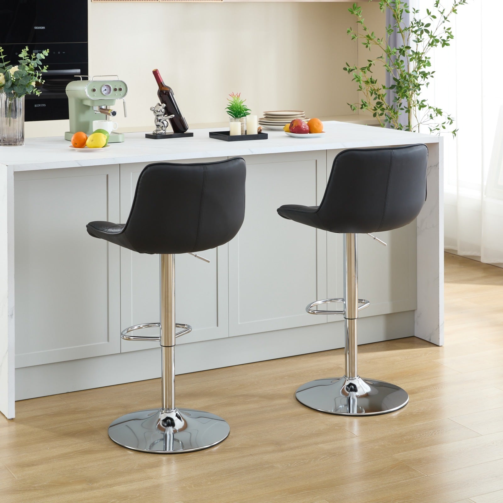 Adjustable Swivel Counter Height Bar Stools Set of 2 - Modern Kitchen Island Barstools with Back Support, Black - Perfect for Breakfast Nooks, Home Bars & Dining Areas