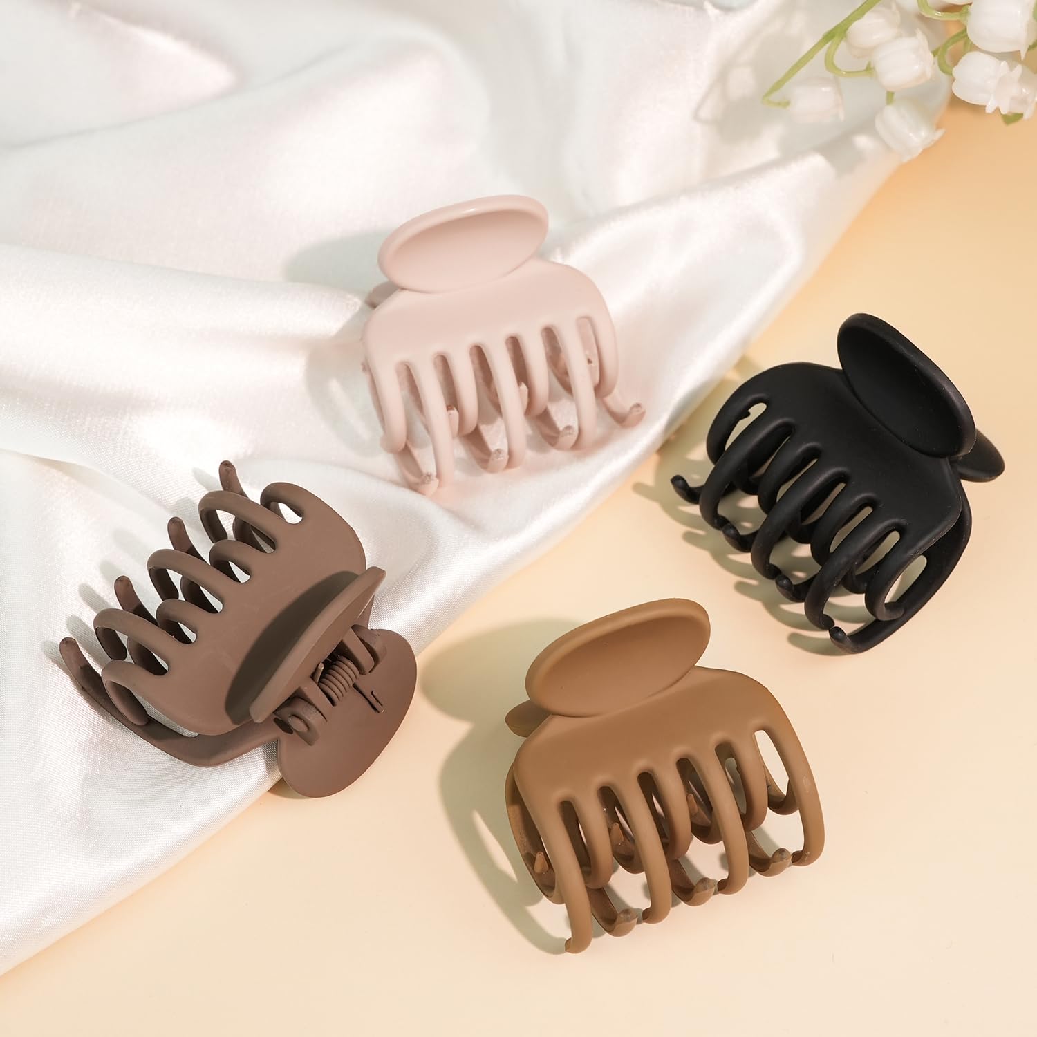 1.5'' Small Matte Double Row Jaw Hair Clips for Women & Girls – Non-Slip Claw Clips for Thin Fine Hair (4 Pack) | Perfect for School, Work & Everyday Styling