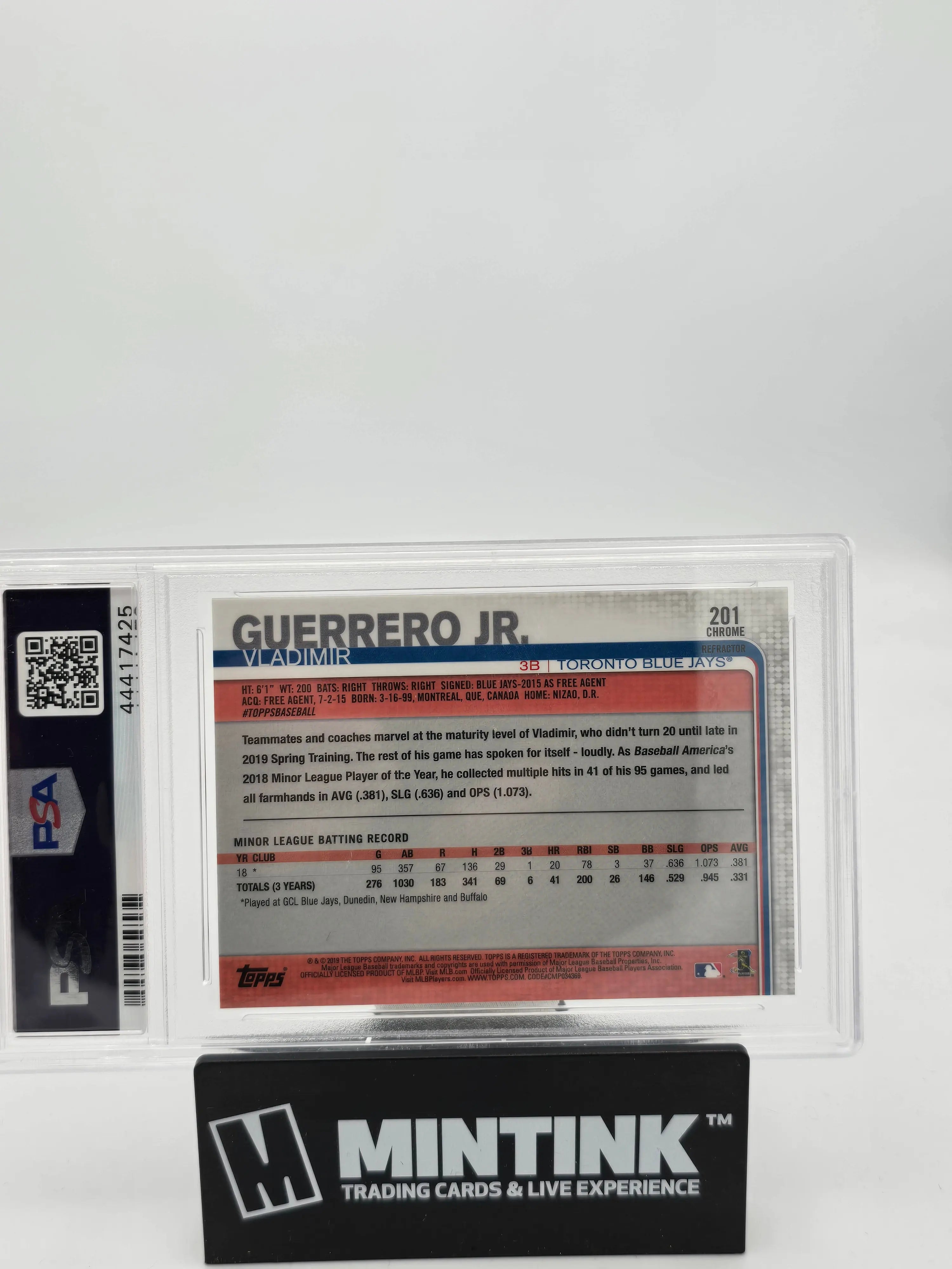 2019 Topps Chrome Vladimir Guerrero Jr. RC Rookie Pink Refractor PSA 10 - Rare Baseball Card for Collectors & Investors - Perfect for Display, Trading, and Sports Memorabilia Collections