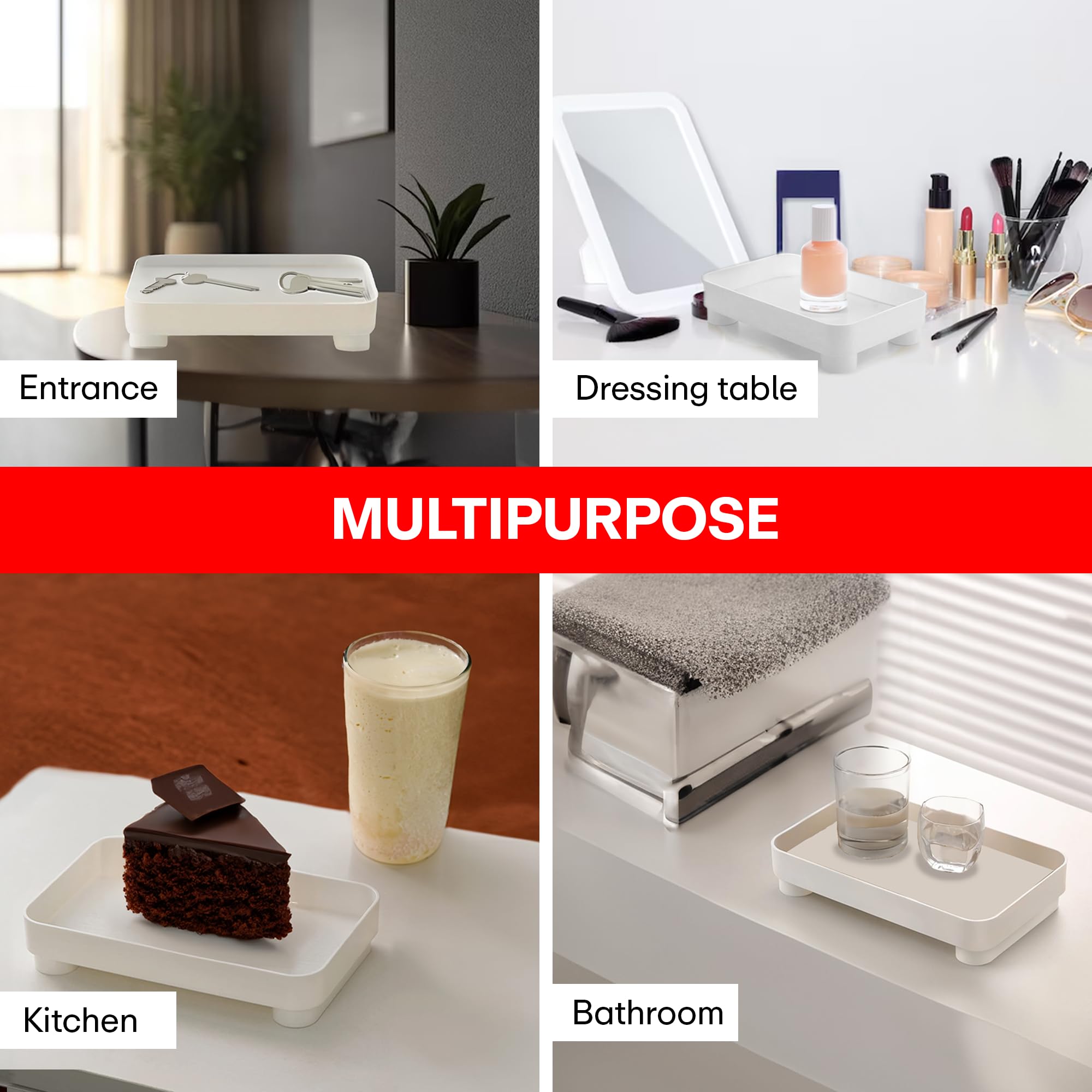 PRIME PICK ABS Modern White Rectangular Decorative Tray - Stylish Storage Organizer Box for Coffee Table, Vanity & Office - Perfect Gift for Women, Mom & Girls - Home Decor & Jewelry Display Tray