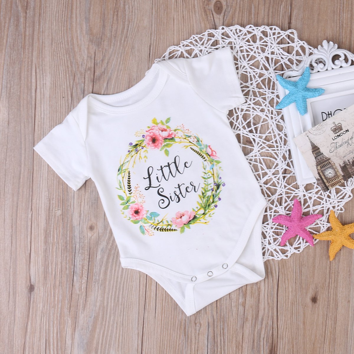 Big Sister Little Sister Matching Outfits - Baby Girl Romper Bodysuit & Tee Shirt Set - Cute Sibling Clothes for Newborn Infant Kids - Perfect for Family Photos, Birthday Parties & Special Occasions