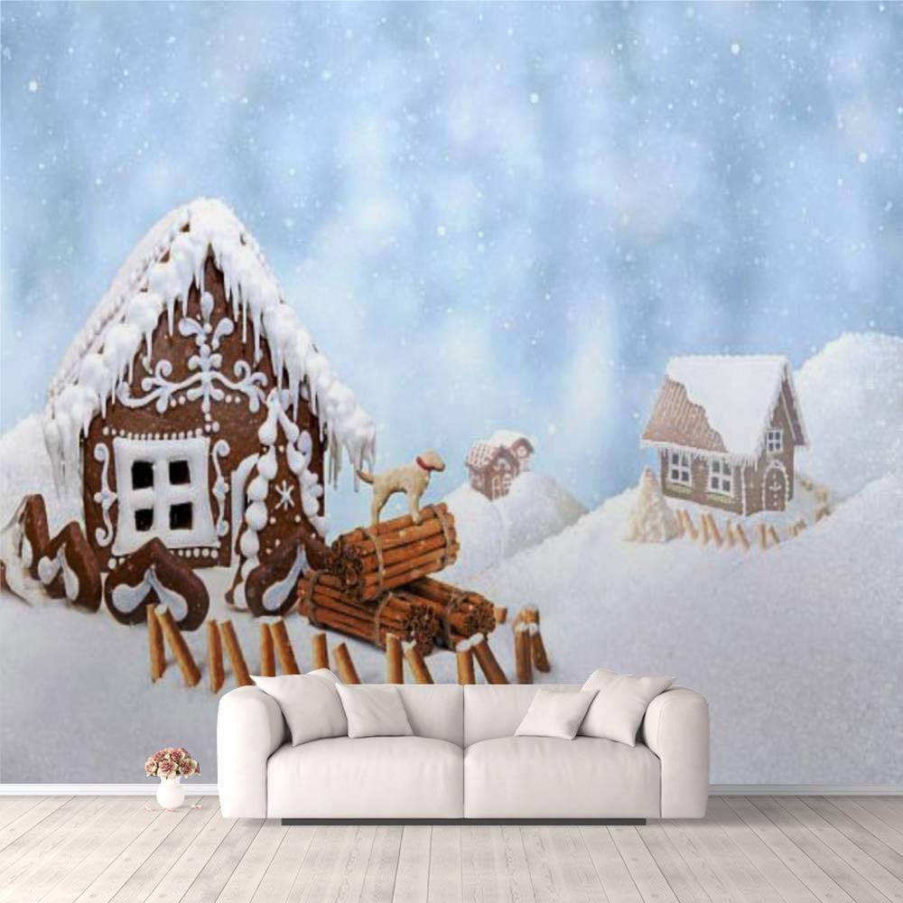 3D Christmas Gingerbread House Wallpaper - Self-Adhesive Peel & Stick Wall Mural for Bedroom, Living Room, Dorm Decor - Fantasy Holiday Background Sticker for Walls, Ceiling & Wardrobes | Perfect for Christmas Home Decoration & Party Scene Setup