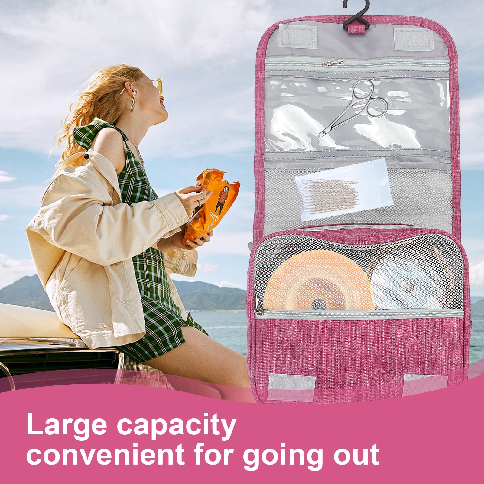 Ostomy Travel Bag - Waterproof Hanging Organizer for Colostomy, Ileostomy, Foley Catheter Supplies | Portable Medical Pouch for Hospital, Home, Camping (Rose Red)