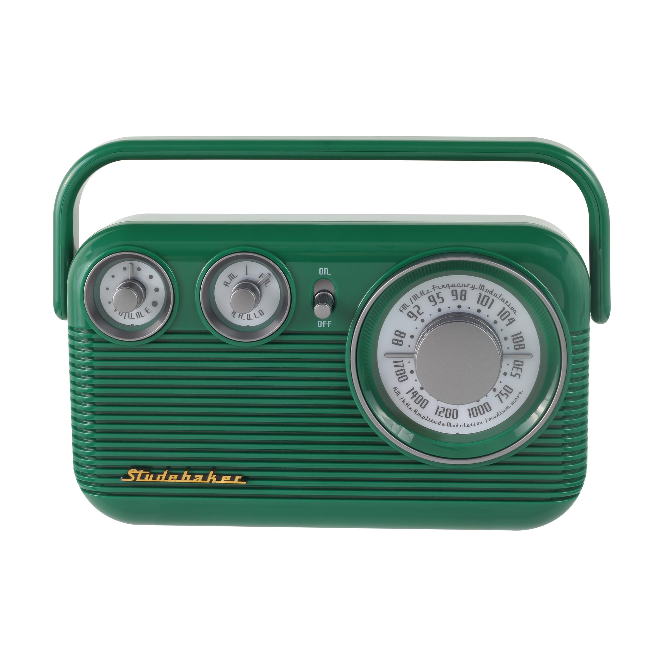Studebaker SB2003 Vintage AM/FM Portable Radio with Built-in Speaker, AC/Battery Power, Aux-in Cable - Perfect for Home, Office, Camping & Outdoor Use (Green)