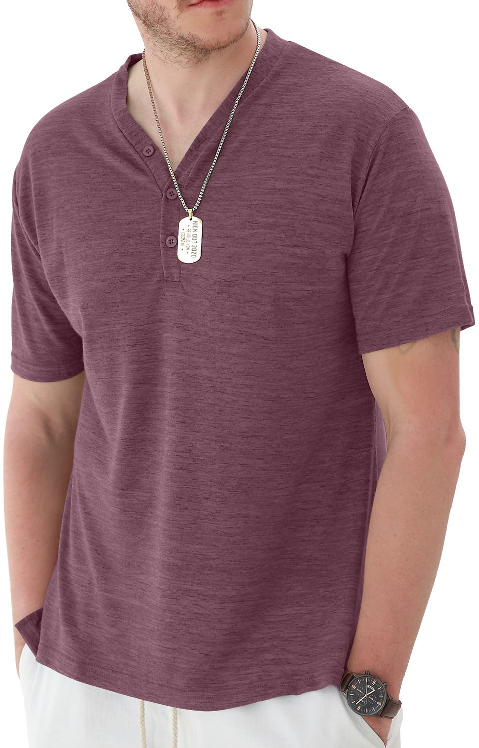 YTD Men's Long & Short Sleeve Henley Shirts - Casual Fashion Beach Yoga Tees - Loose Fit Comfortable Cotton T-Shirts for Outdoor Activities, Gym Workouts & Everyday Wear