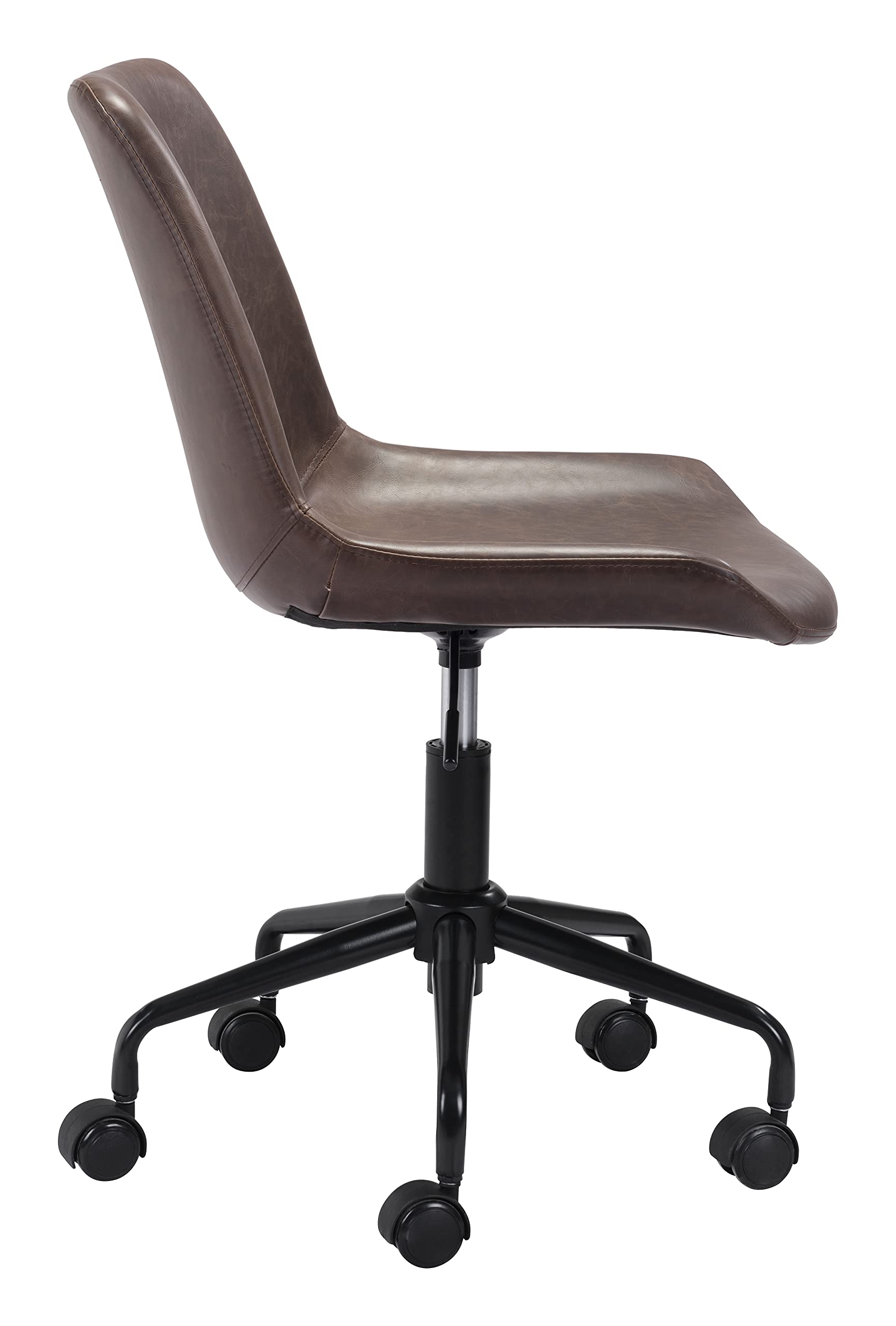 Zuo Byron Ergonomic Office Chair - Adjustable Height & Lumbar Support, Brown Leather Executive Chair for Home & Office Workspace, Comfortable Desk Chair for Long Hours Sitting