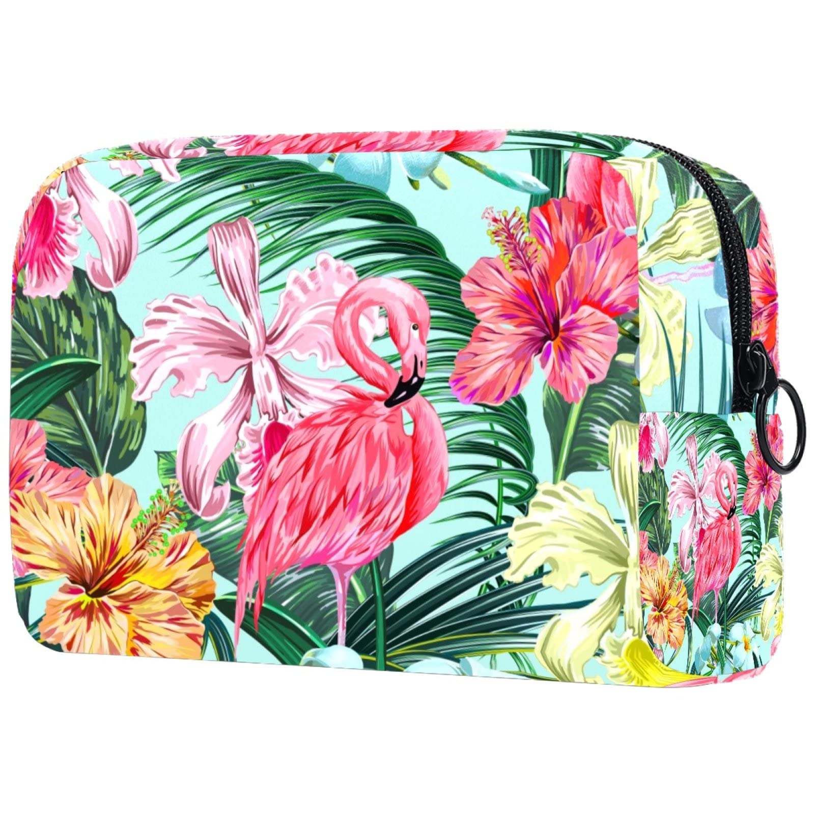 Portable Flamingo Cosmetic Makeup Bag - Travel Makeup Organizer with Brush Holder, Cute Cartoon Animal Design for Women | Perfect for Travel, Gym, and Daily Storage