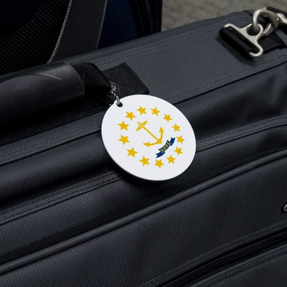 Rhode Island State Flag Round Luggage ID Tag - Durable Suitcase Identification Card for Carry-On Bags - Perfect for Travel, Business Trips & Vacation Identification