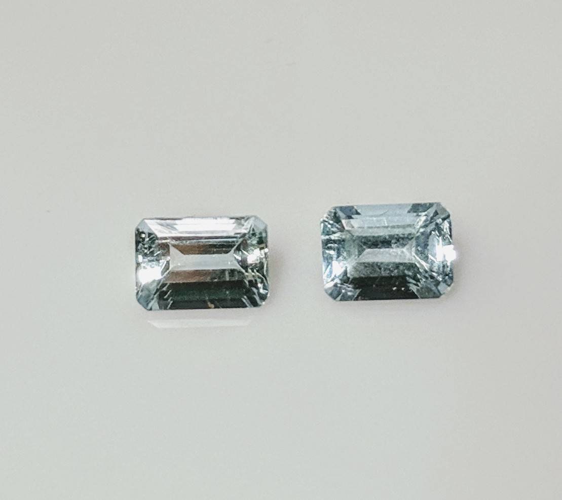 2.03ct Natural Genuine Brazilian Aquamarine Loose Stones - Lot of 2 Emerald Cut Faceted VVS Gemstones for Jewelry Making, Engagement Rings & Collector's Items