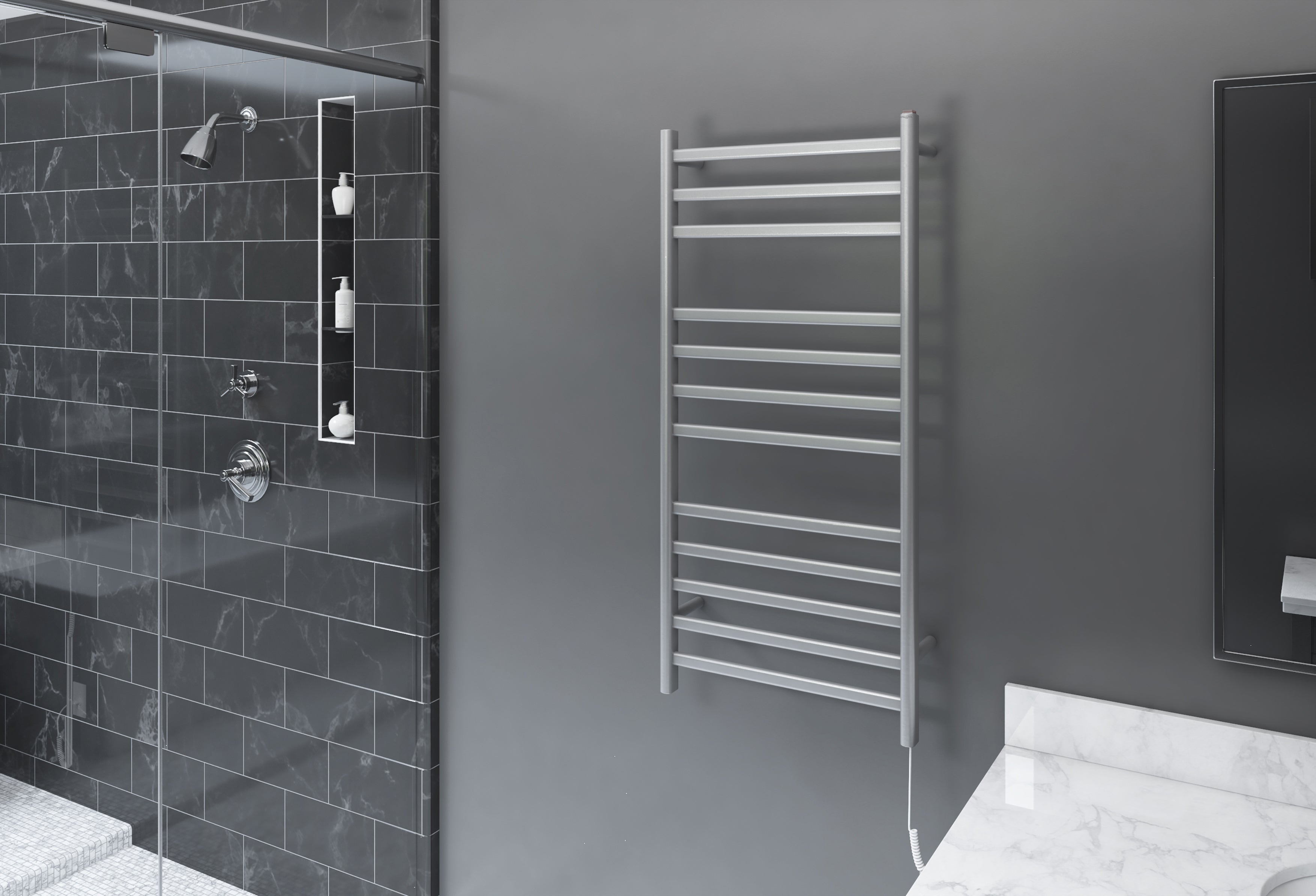 Prima Dual XL 12 Bar Hardwired & Plug-In Electric Towel Warmer - Brushed Stainless Steel - Perfect for Bathrooms, Spas & Luxury Homes
