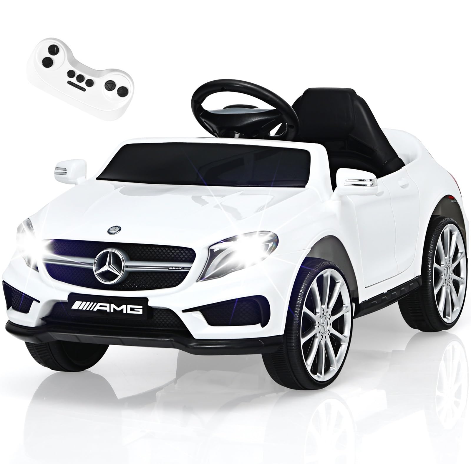 INFANS 12V Electric Kids Ride On Car - Licensed Mercedes Benz GLA45 Toy Car with Parent Remote Control, MP3 Player, USB Port, 2 Speed Modes & LED Lights - Battery Powered Toy Vehicle for Toddlers & Children (White) - Perfect for Birthday Gifts, Outdoor Play & Indoor Fun