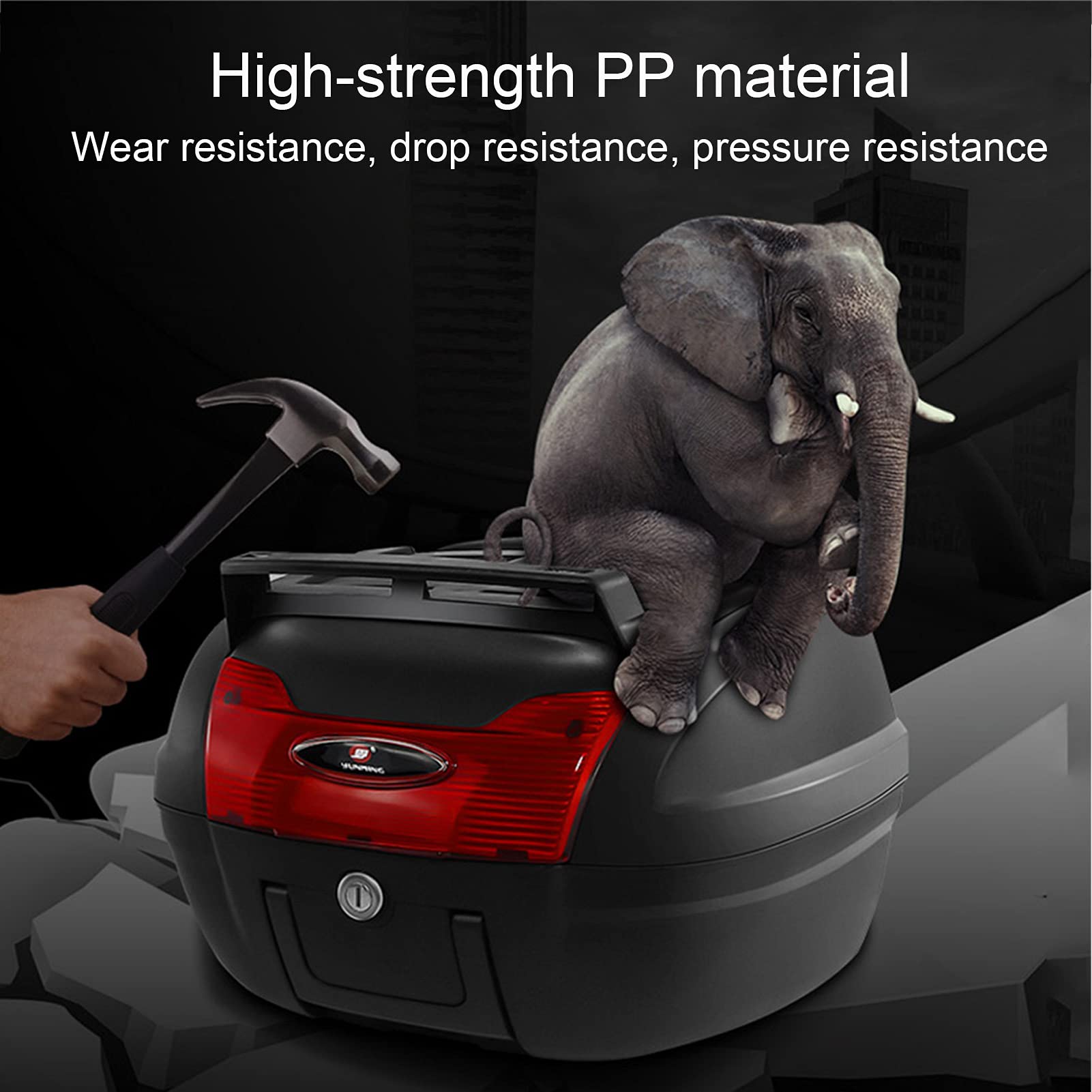 JKGHK 40L Motorcycle Top Box - Universal Quick-Release Helmet Storage Case for Scooters & Mopeds - Waterproof Touring Trunk with Mounting Hardware - Perfect for Commuting, Road Trips & Adventure Riding