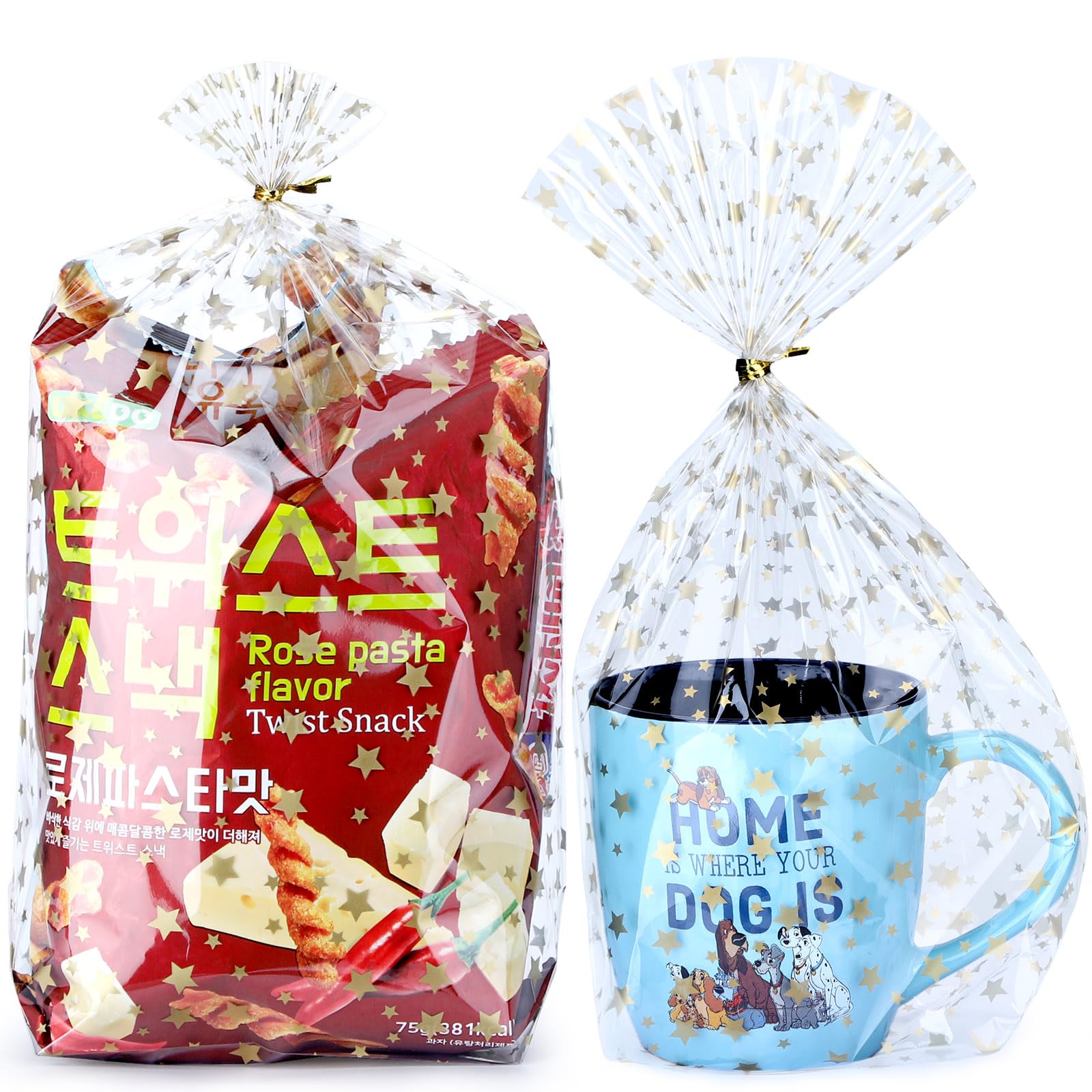 50Pcs 8x12 Inch Clear Cellophane Gift Bags with Gold Star Print & Twist Ties - Bulk Party Favor Bags for Cookies, Candies, Treats & Wedding Favors