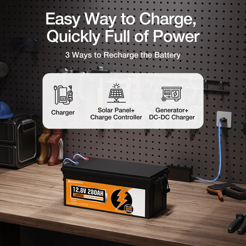ECO WORTHY 12V 280Ah LiFePO4 Lithium Iron Phosphate Battery with Bluetooth - Perfect for Solar Power Systems, RVs, Marine Applications & Off-Grid Energy Storage