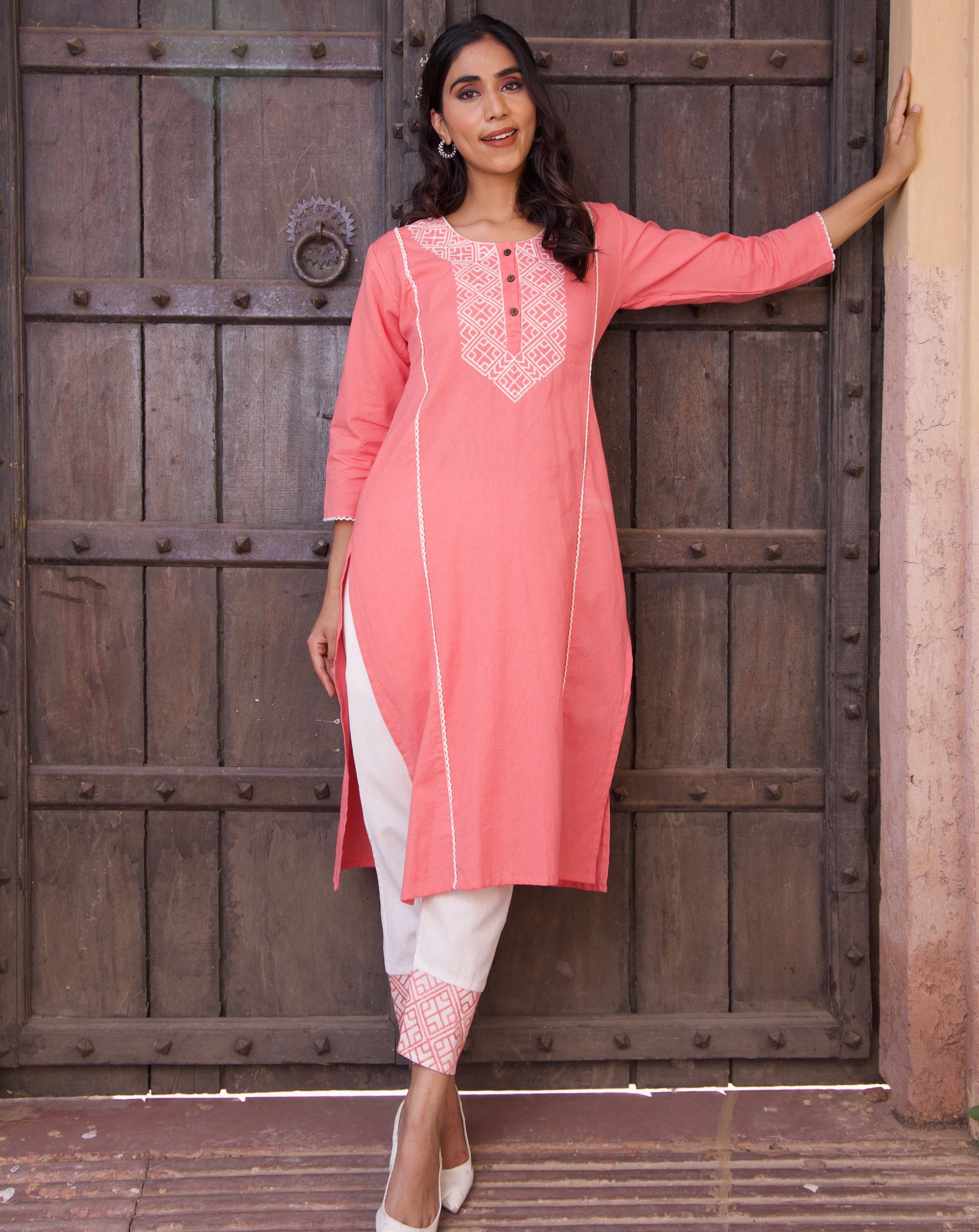 Elegant Pink Embroidered Kurta Set for Women - Traditional Indian Ethnic Wear - Perfect for Festivals, Weddings & Special Occasions