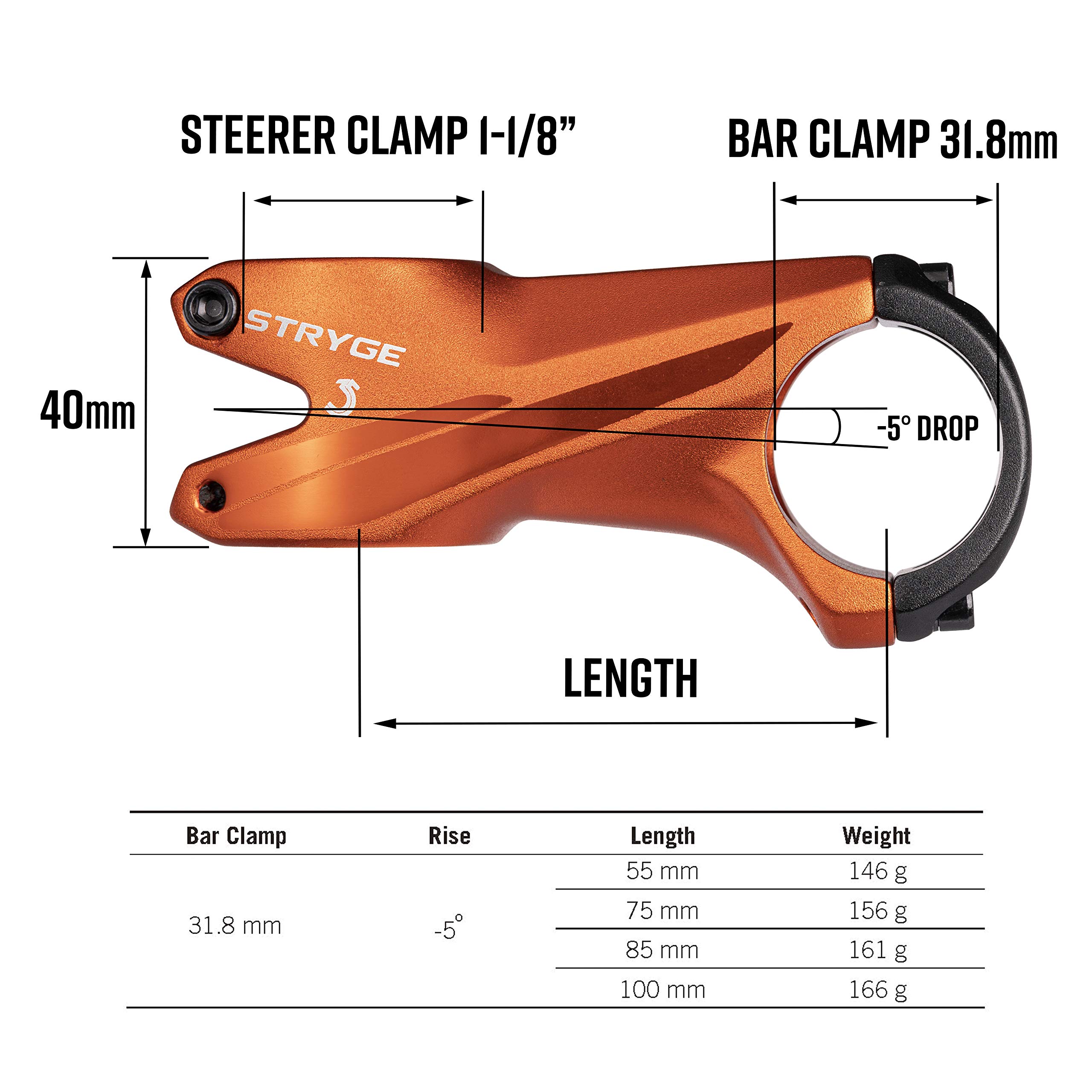 -5 Degree Funn Stryge Bike Drop Stem - 31.8mm Handlebar Clamp for Mountain, BMX, Road & Gravel Bikes | Lightweight & Durable for Trail Riding, Commuting & Racing