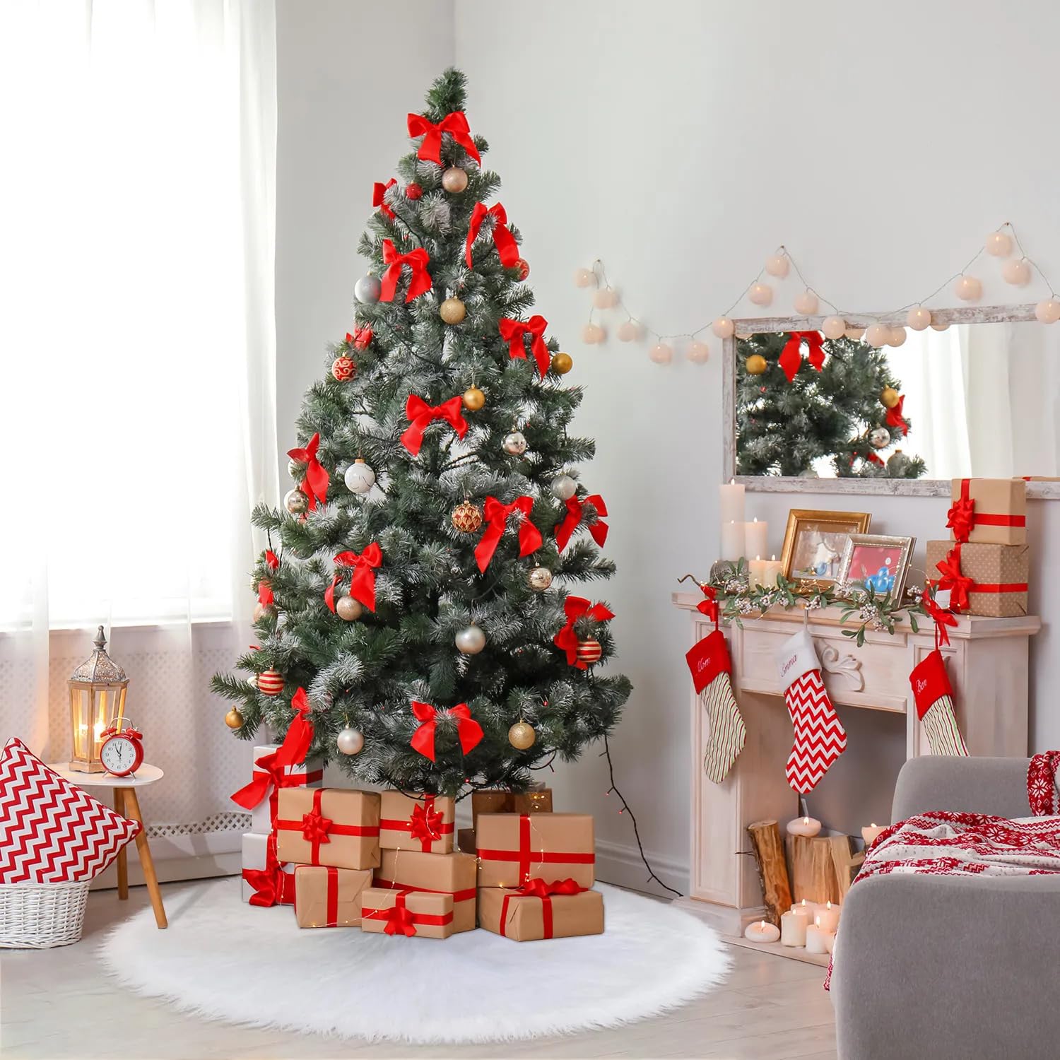 48 Inch Faux Fur Christmas Tree Skirt - Plush Holiday Decor for Xmas Party & Home Decorations | Perfect for Living Room, Bedroom, and Festive Gatherings