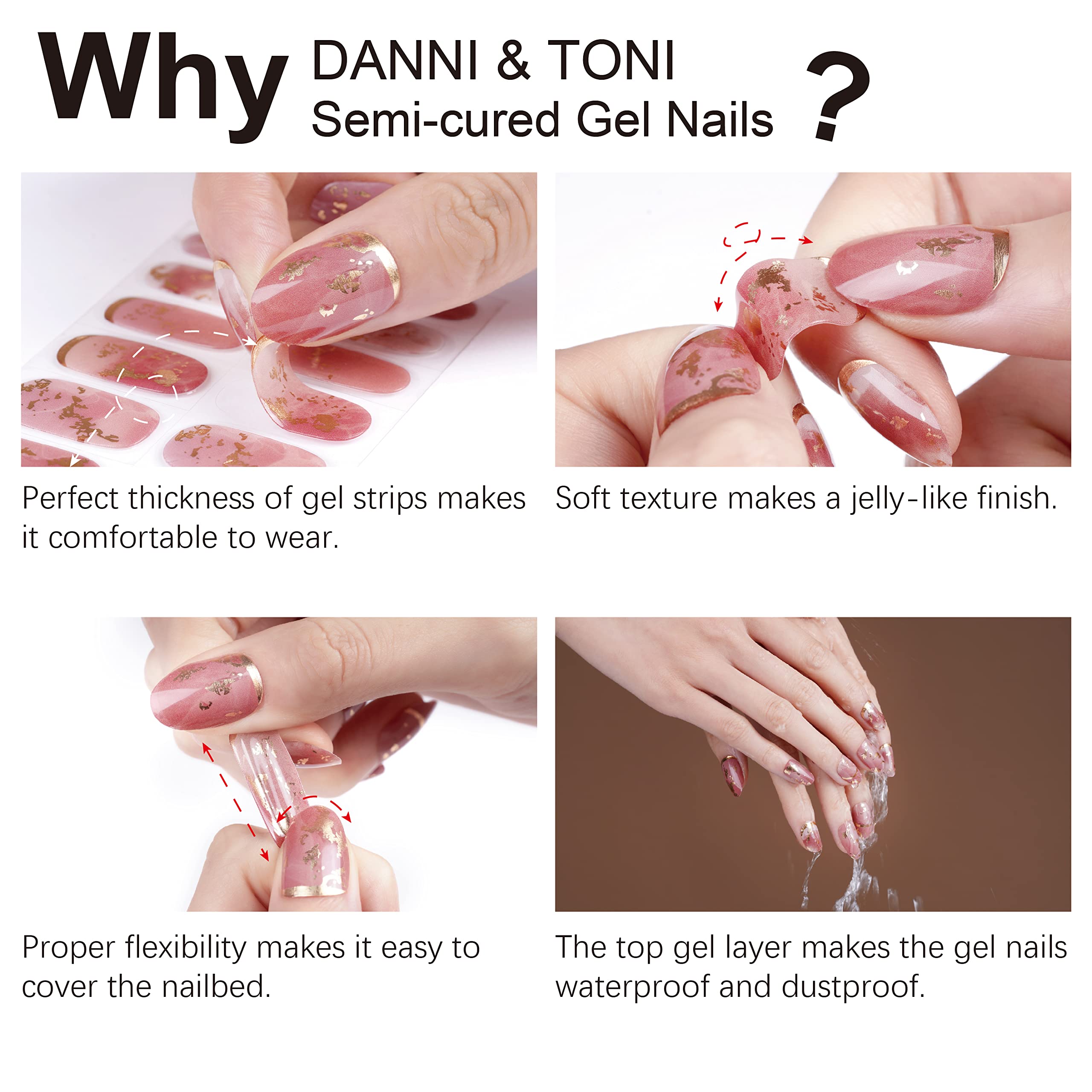 DANNI & TONI Semi Cured Gel Nail Strips - Sweet Pink Solid Color Nail Wraps Kit with 28 Stickers | DIY Salon-Quality Manicure at Home | Perfect for Parties, Weddings & Everyday Wear
