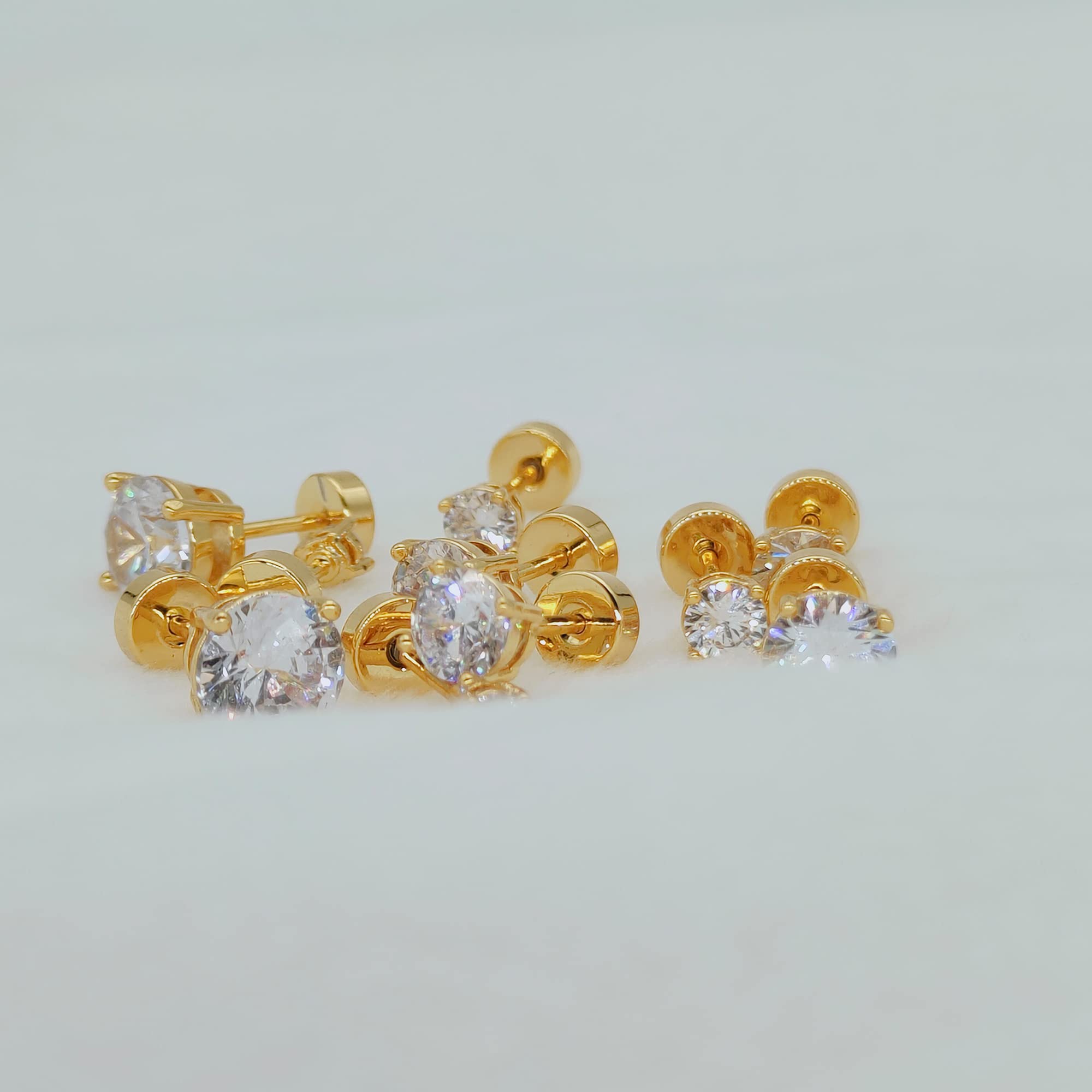 Kainier 14K Gold Plated Cubic Zirconia Stud Earrings for Women - 5 Pairs Round Simulated Diamond Earrings Set - Perfect for Daily Wear, Parties & Gift Giving