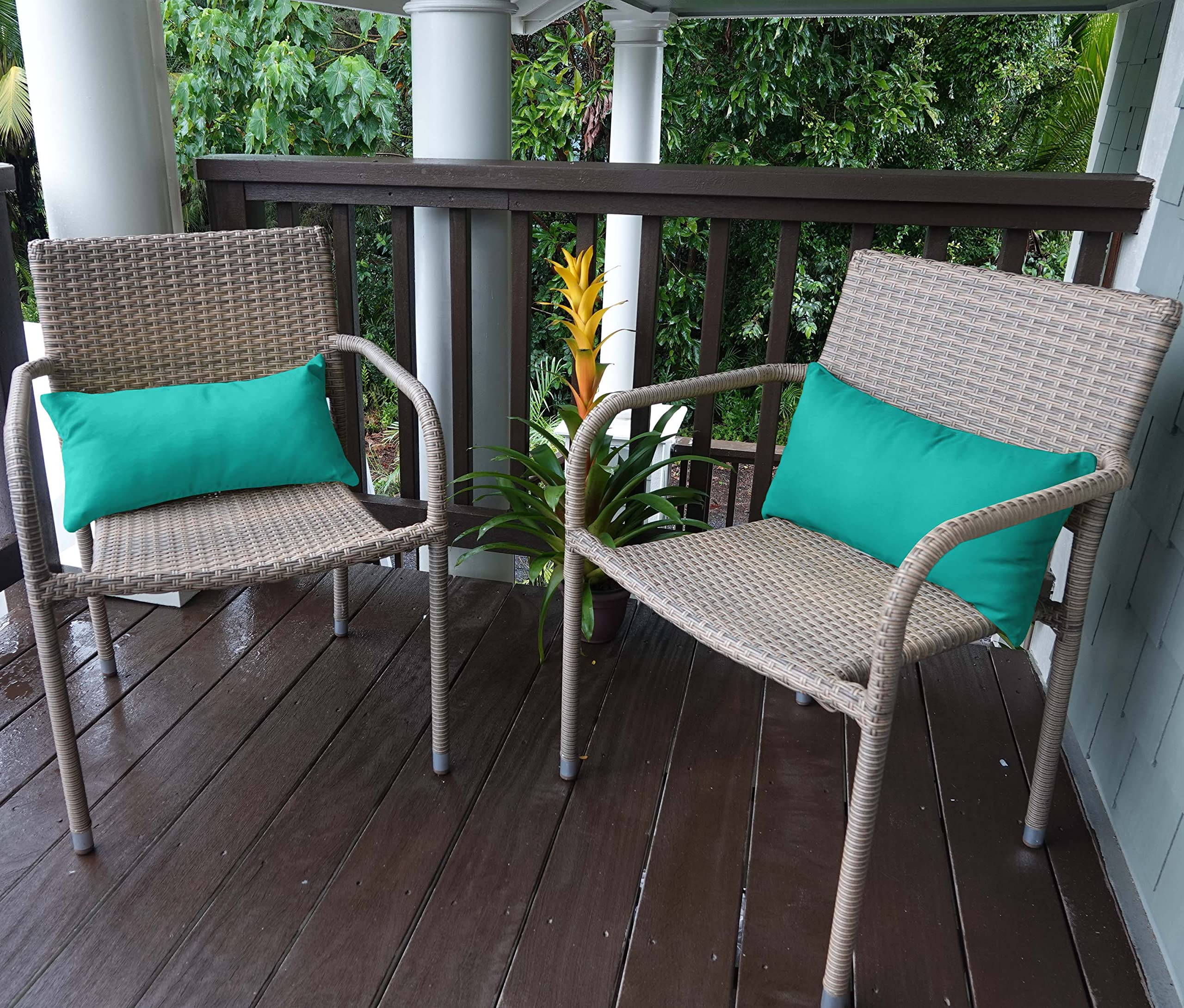 Waterproof Indoor Outdoor Lumbar Pillow with Insert - All-Weather Polyester Decorative Throw Pillow Set of 2 for Patio Furniture (Turquoise Green) - Perfect for Sofa, Garden, Deck & Poolside Relaxation