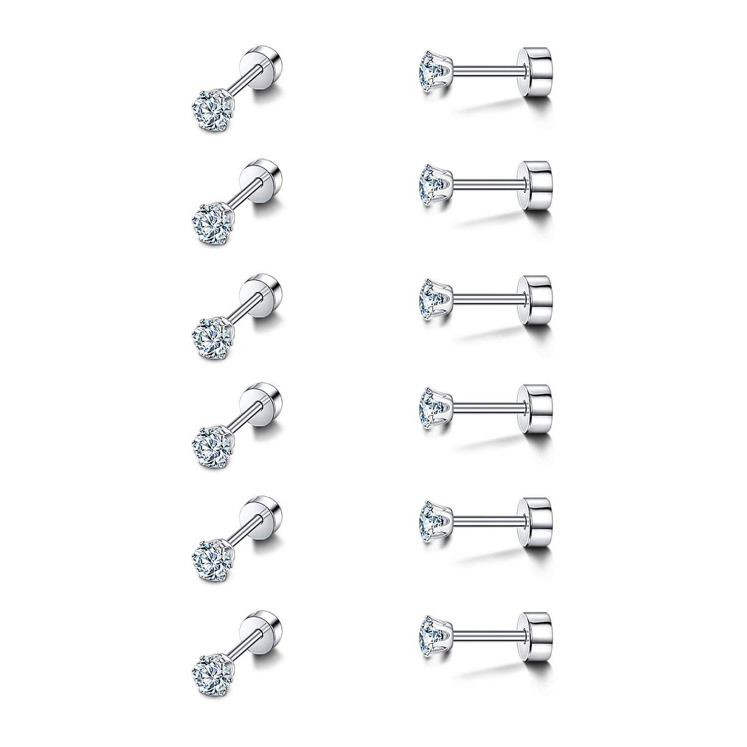 Titanium Screw Back Cubic Zirconia Stud Earrings - 3mm, 4mm, 5mm Pack - Hypoallergenic, Durable & Sparkling - Perfect for Daily Wear, Parties & Gifts