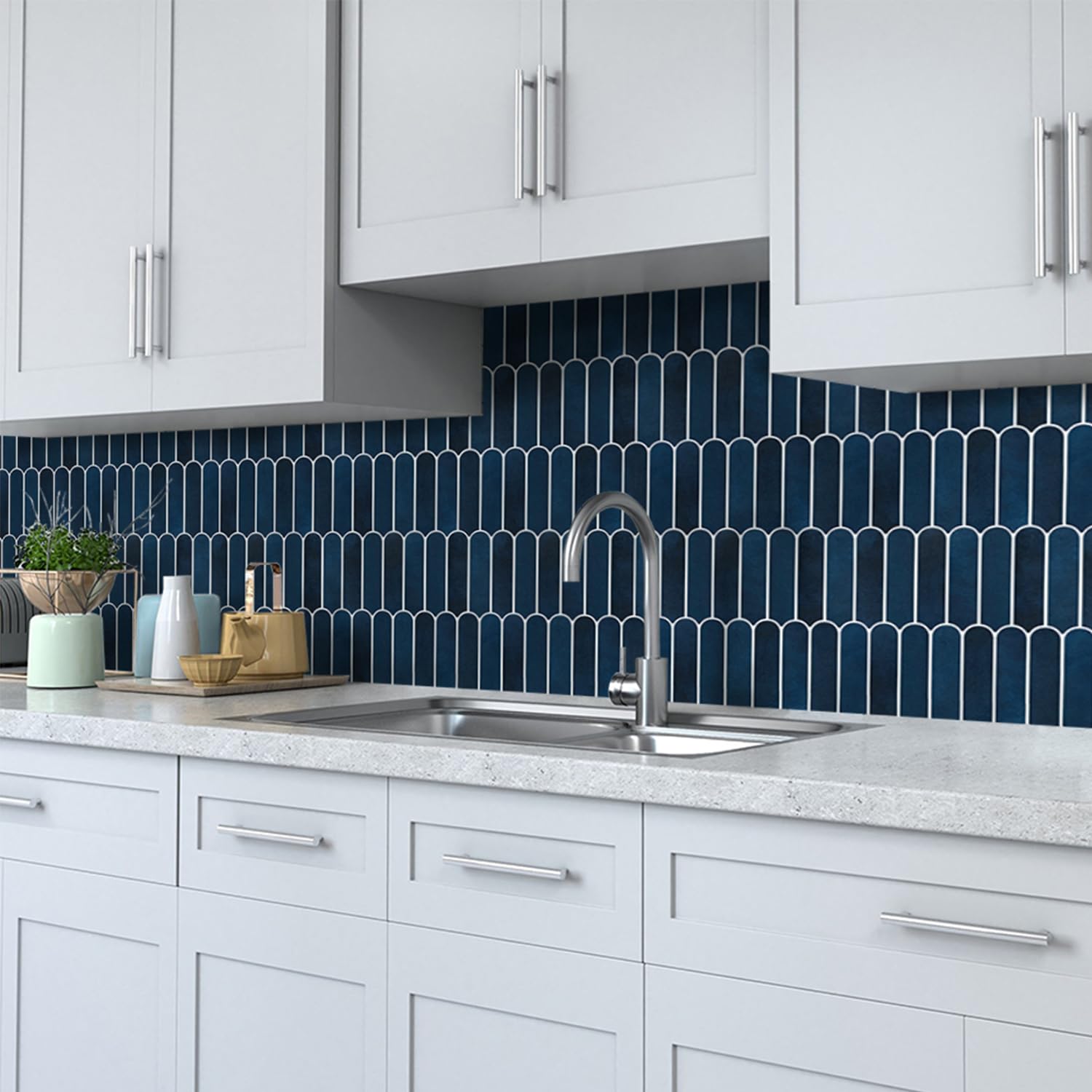 Commomy 3D Navy Blue Peel and Stick Backsplash Tile - 10 Pack (11.8