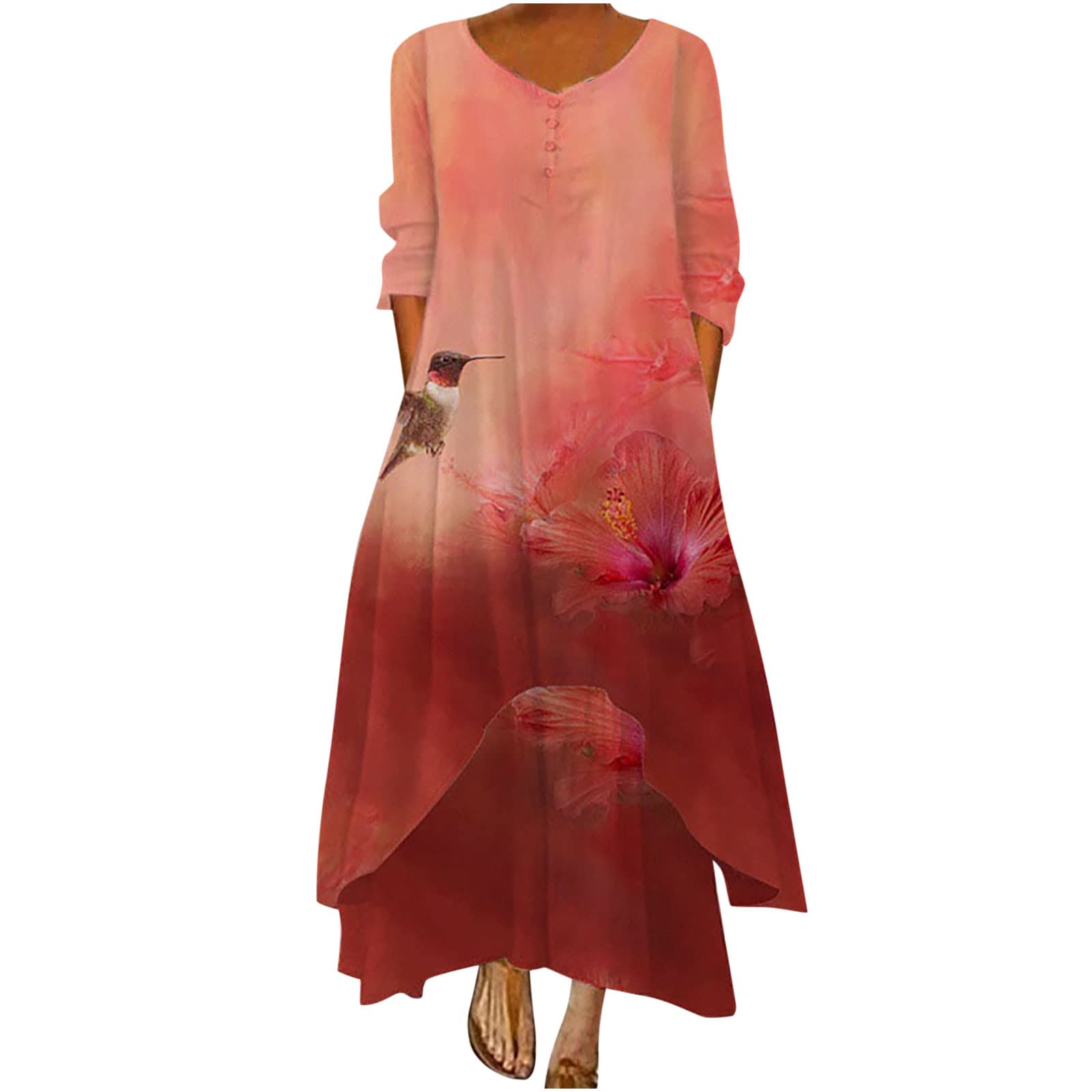 Stylish Women's Floral Print V-Neck Long Sleeve Maxi Dress - Boho Chic Casual & Party Wear - Perfect for Date Nights, Vacations and Special Occasions