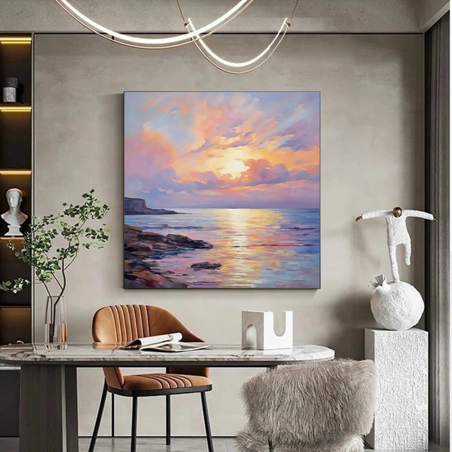 Ocean And Sky Abstract Canvas Art Print - Modern Wall Decor for Living Room, Bedroom, Office | Large Framed Painting | Home & Office Decor Gift Idea