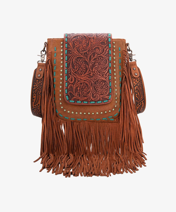 Trinity Ranch Fringe Tooled Leather Crossbody Bag for Women - Stylish Western Boho Purse for Everyday Use, Travel & Country Music Festivals