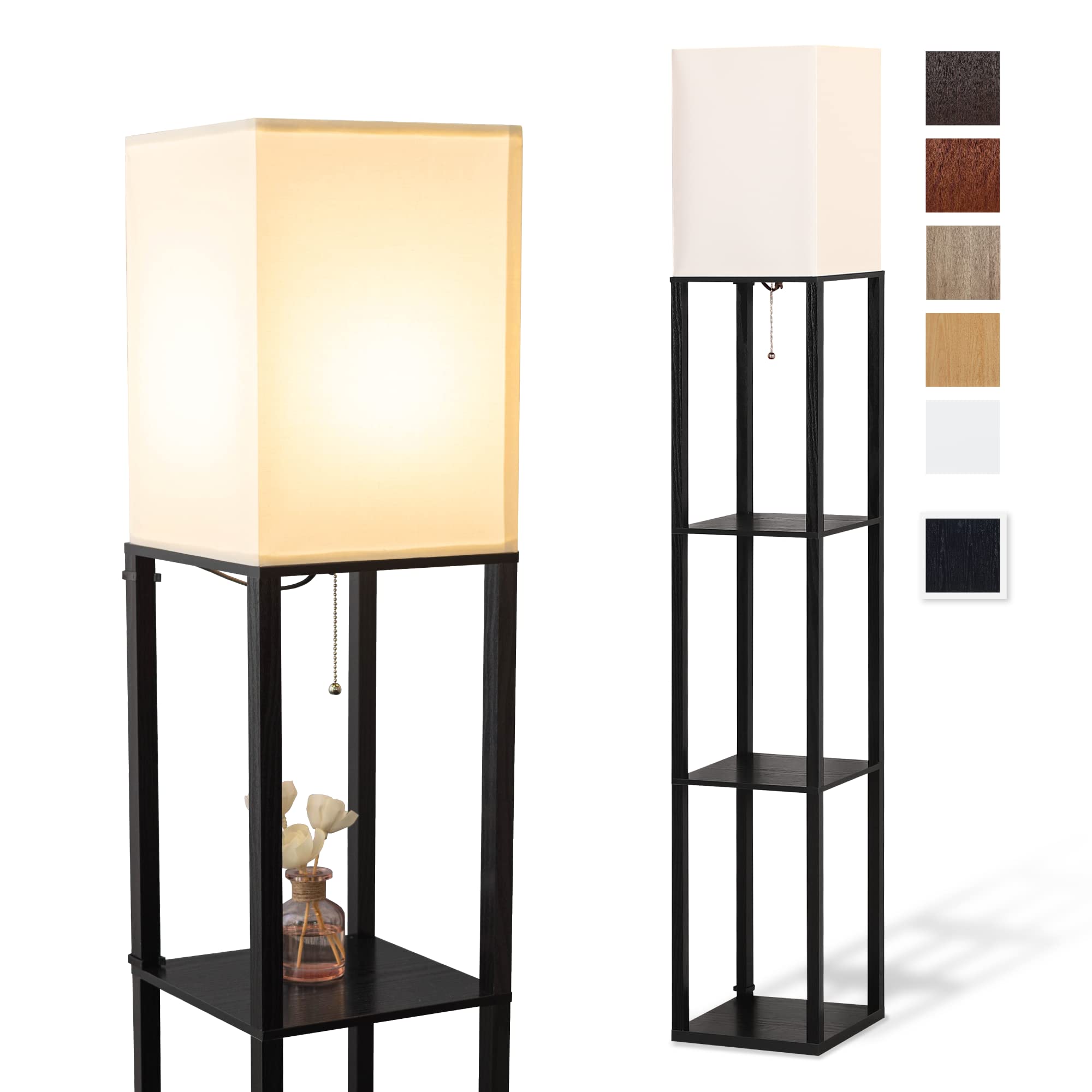 ATAMIN Alvis Modern LED Floor Lamp with 3-Tier Shelves - Minimalist Standing Light for Living Room, Bedroom & Office - UV Coated Black - Space-Saving Shelf Lamp for Reading Corner, Study Nook & Apartment Decor