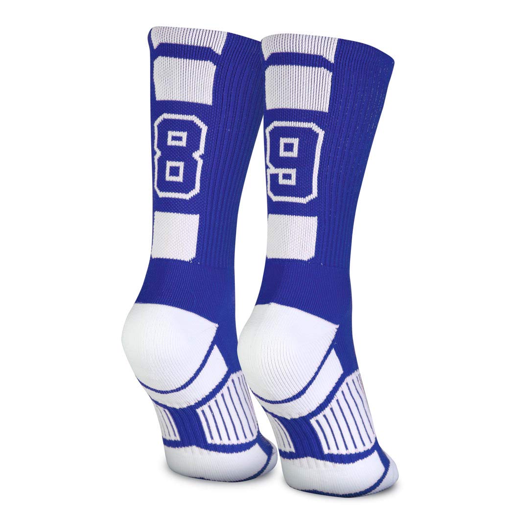 Custom Team Number Crew Socks for Youth & Adults - Athletic Sports Socks in Blue | Personalized with Your Choice of Number | Perfect for Basketball, Soccer & Team Sports