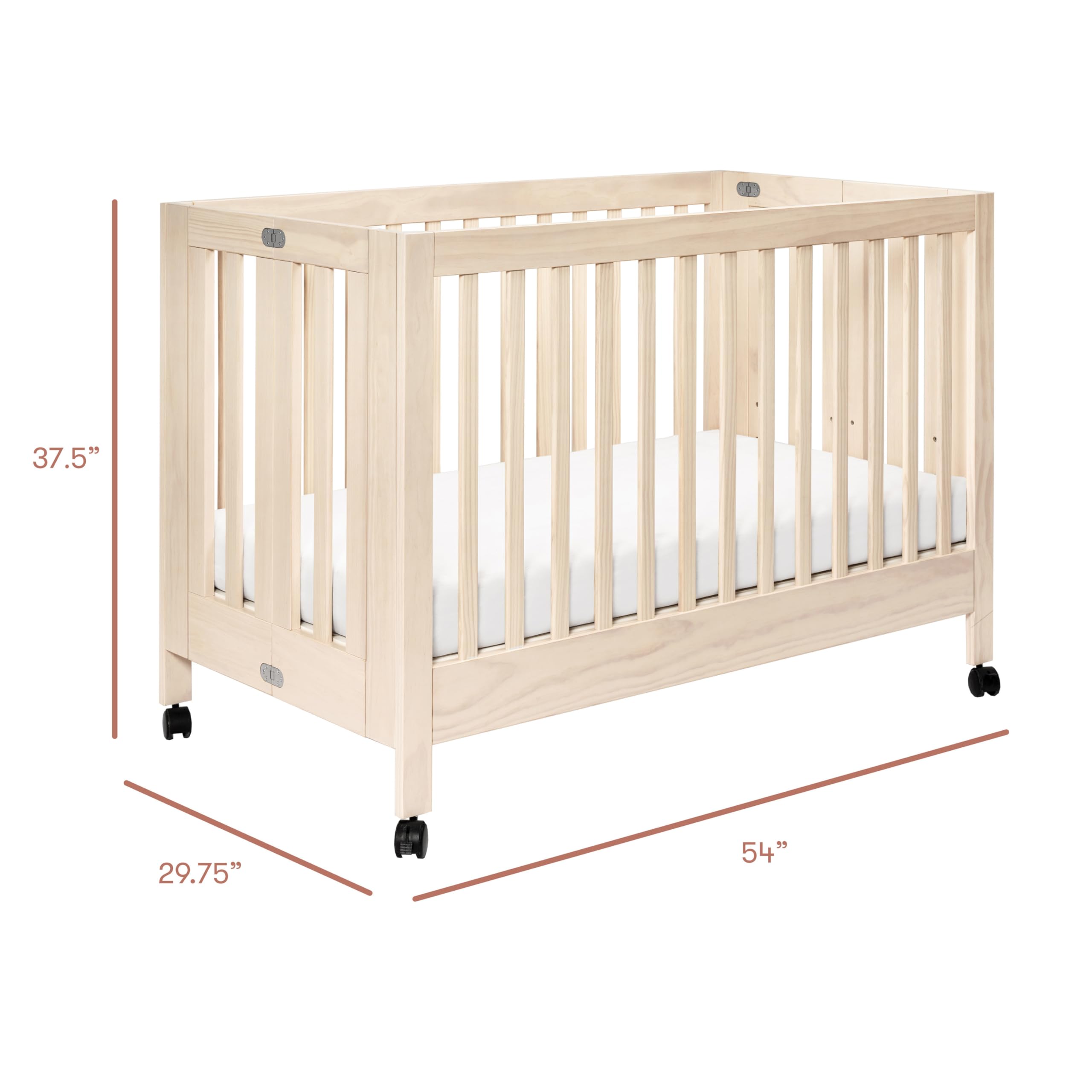 Babyletto Maki Full-Size 2-in-1 Portable Folding Crib with Toddler Bed Conversion Kit - Greenguard Gold Certified, Washed Natural Finish | Perfect for Nursery, Travel & Small Spaces