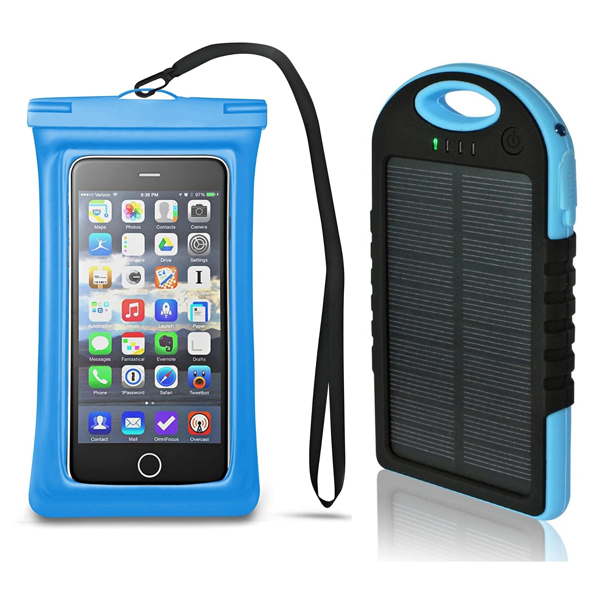 Waterproof Phone Case with 5000mAh Solar Charger - IP68 Protection, Shockproof & Portable Power Bank for iPhone Samsung - Perfect for Hiking, Beach, Camping & Outdoor Adventures (Blue)