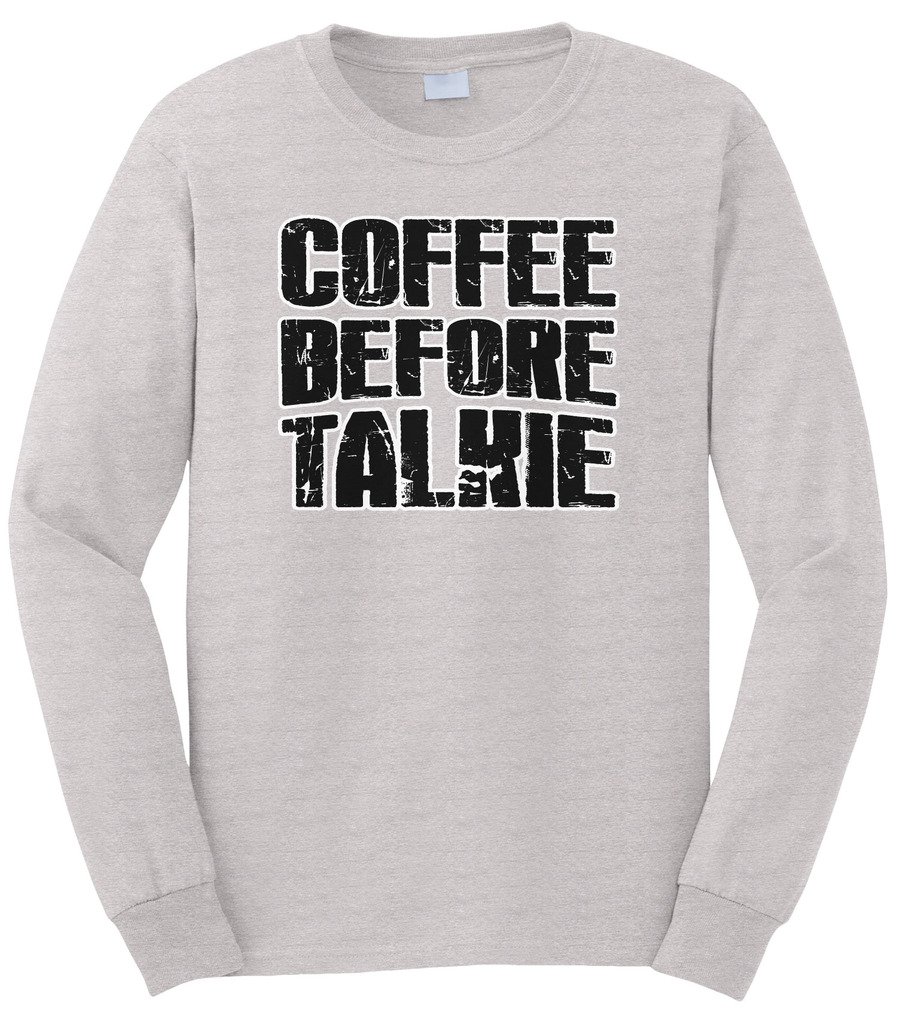 Cybertela Men's Funny Coffee Lover Graphic Tee - Caffeine Before Talkie Long Sleeve T-Shirt for Coffee Enthusiasts - Perfect Gift for Baristas & Coffee Lovers at Work or Casual Outings