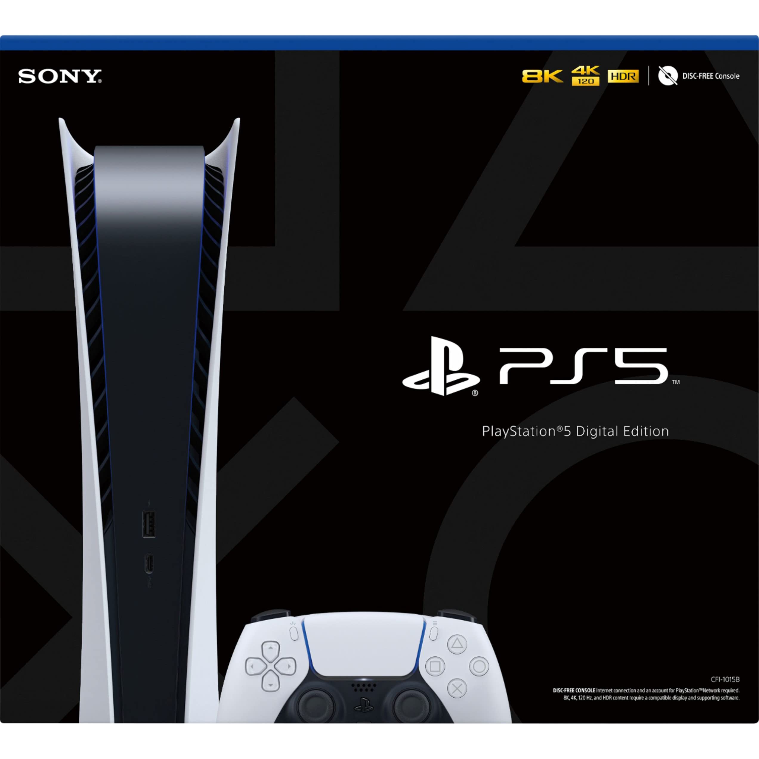 Sony PlayStation 5 Digital Edition 825GB Gaming Console with Wireless Controller - 8-Core AMD Ryzen Zen 2 CPU, 16GB GDDR6, 8K Output, 120FPS - Perfect for 4K Gaming, Streaming & Next-Gen Entertainment