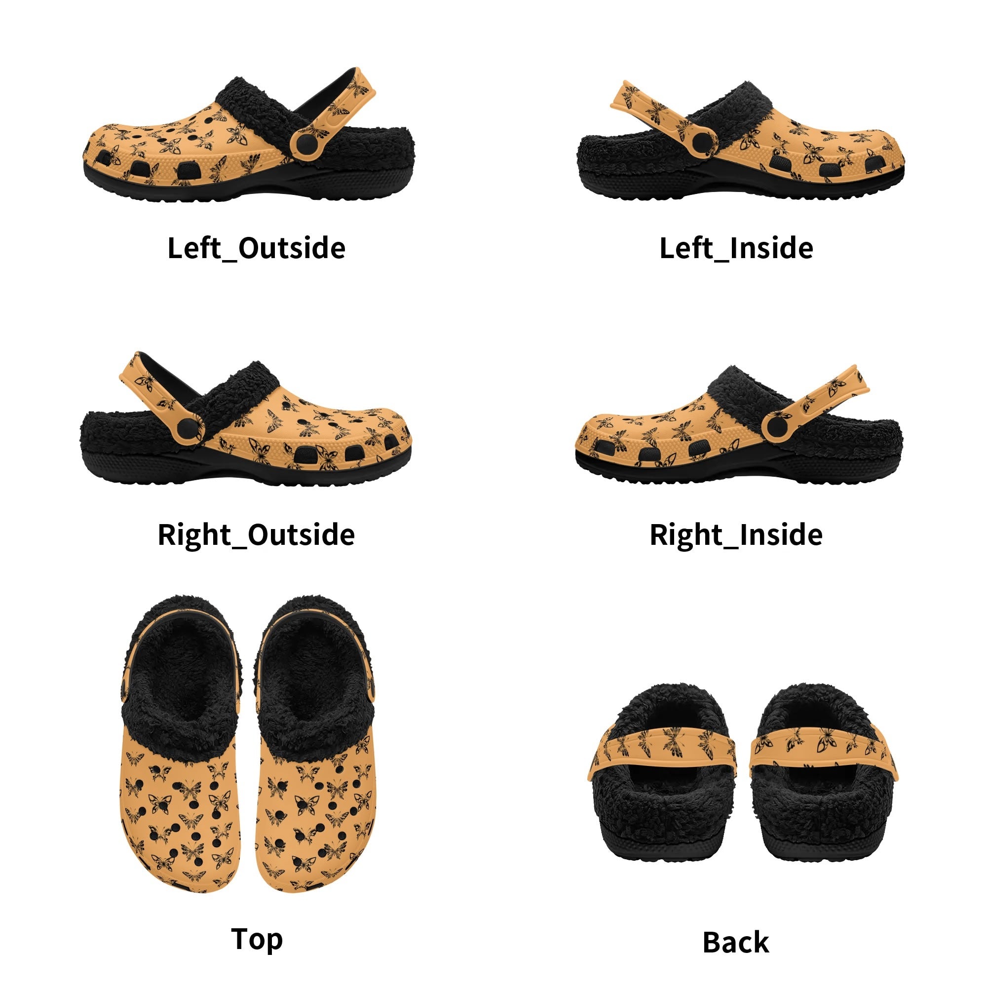 Soft Orange & Black Fleece Slippers with Butterfly Print - Cozy Indoor/Outdoor House Shoes for Women & Men - Perfect for Winter, Lounge, and Gift Giving