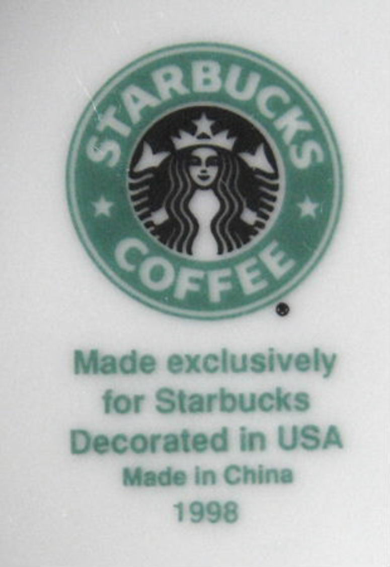 Starbucks Green and White Ceramic Tea Mug - Vintage 1998 Collectible - Perfect for Coffee, Tea Lovers & Office Use
