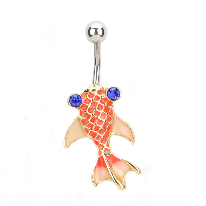 14G Koi Fish Goldfish Belly Button Rings - Colorful Enamel Body Jewelry for Women | Perfect for Piercing, Beach Wear, and Summer Fashion Accessories