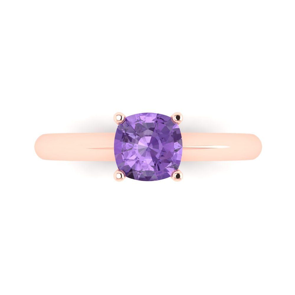 1.0 ct Cushion Cut Simulated Alexandrite Solitaire Engagement Ring for Women - 14k Rose Gold Wedding Band, Anniversary Gift, Bridal Jewelry | Perfect for Proposals, Vow Renewals & Special Occasions