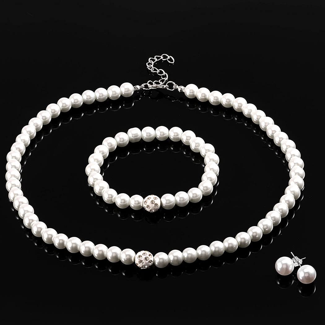 Elegant Bridal Pearl Necklace Set - Silver Crystal Rhinestone Jewelry for Women | Wedding, Prom, Party & Special Occasion Accessories